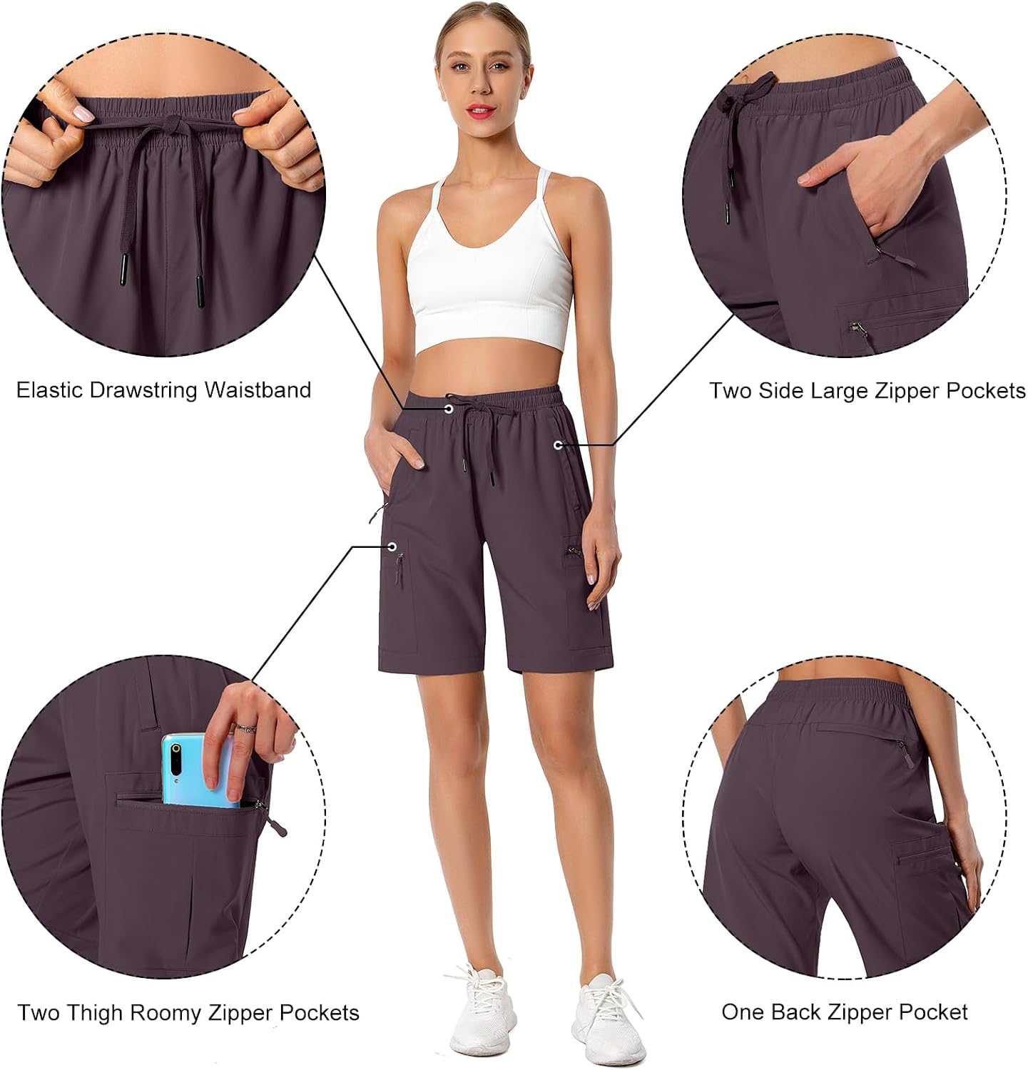 Thumbnail 4 de Hugut Women's Lightweight Hiking Cargo Shorts, Quick-Dry, Water-Resistant