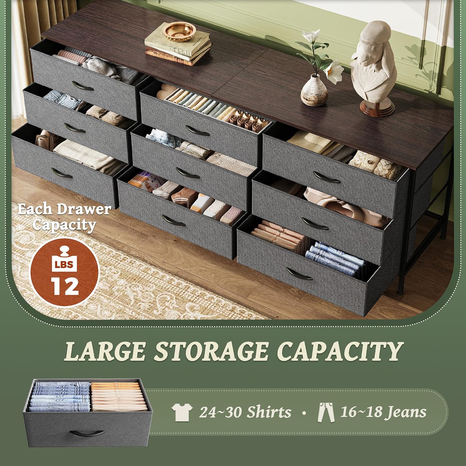 Detalle 2 de Huuger 63 Inch Dresser — 9-Drawer TV Stand for 70" TVs