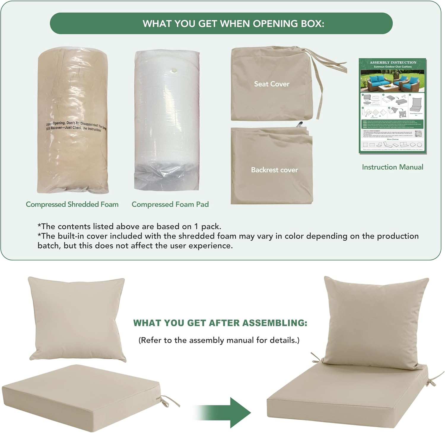 Detalle de Summsun outdoor chair cushion set, 24 x 24 inch