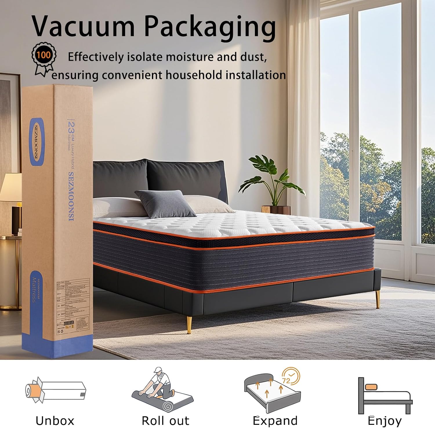 Thumbnail 6 de SEZMOONSI Double Mattress 4FT6 Hybrid Gel Memory Foam Pocket Sprung Mattress