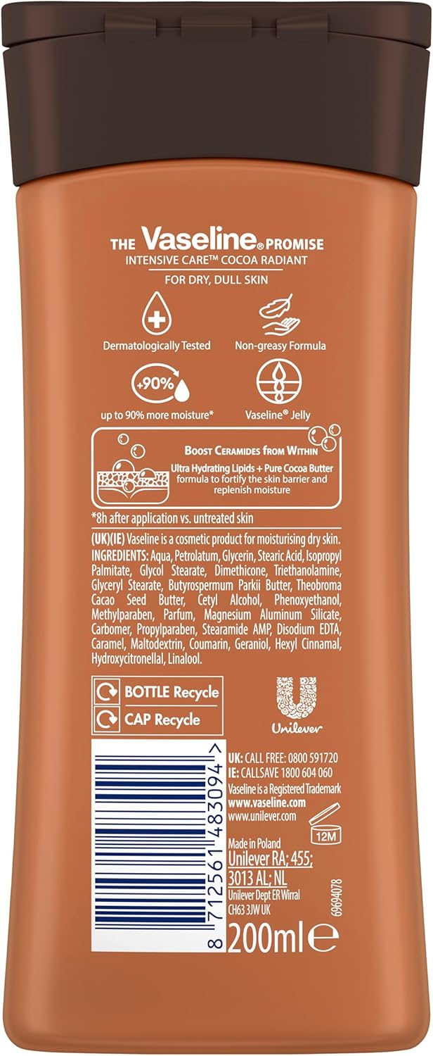 Thumbnail 2 de Vaseline Intensive Care Cocoa Radiant Lozione Corpo Idratante 48H con burro di cacao e lipidi, per pelle secca (2x200 ml)
