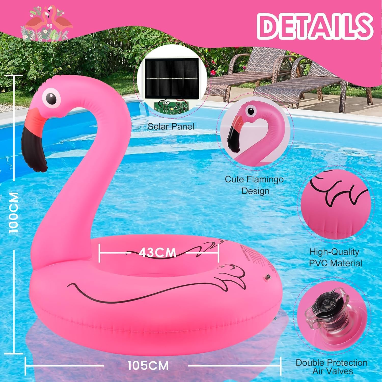 Detalle de DeeprBling Aufblasbar Flamingo-Schwimmring mit Lichtern – Großer Pool Flamingo für Erwachsene