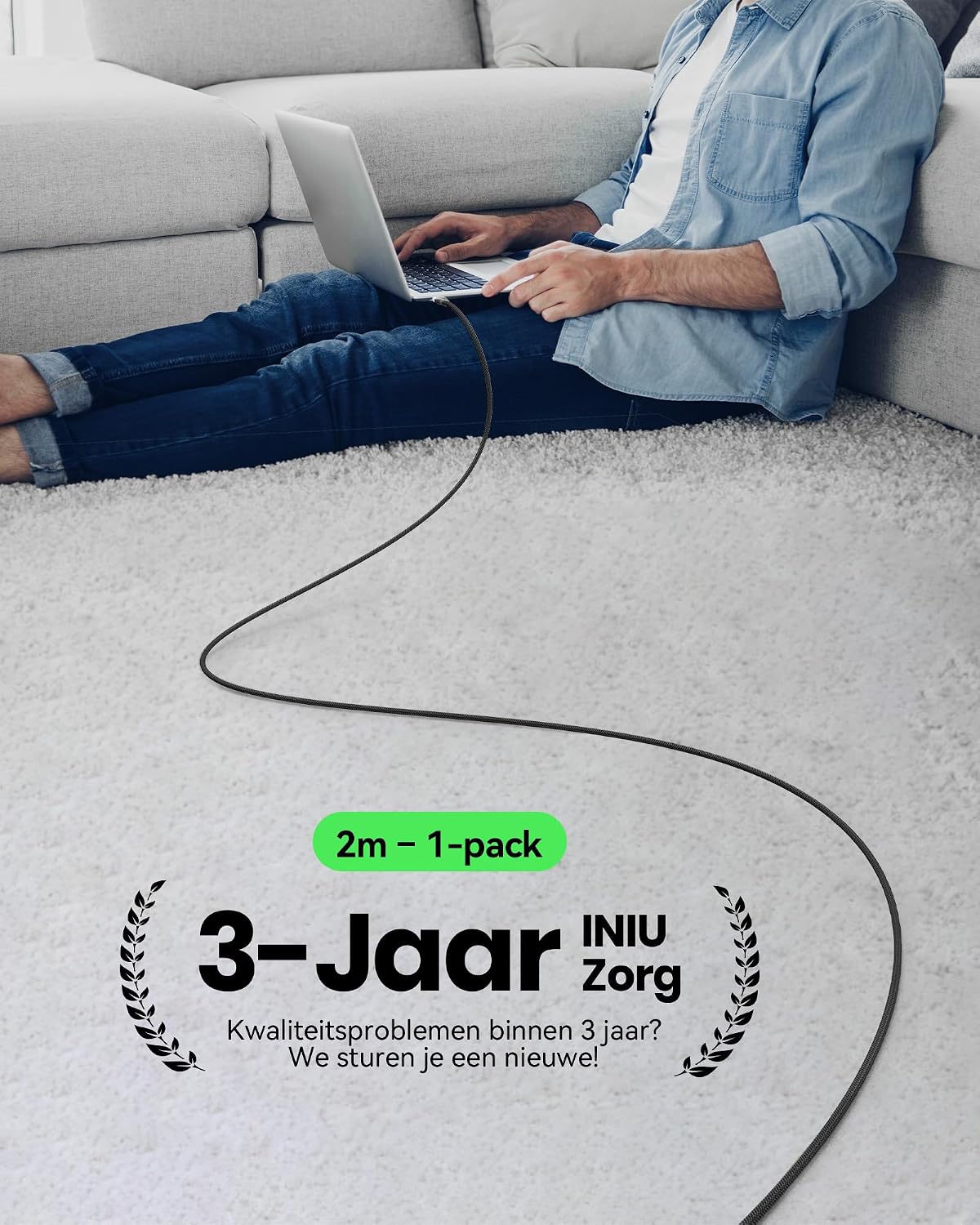 Thumbnail 6 de INIU USB-C-kabel van 2 m, 100 W PD, gevlochten nylon