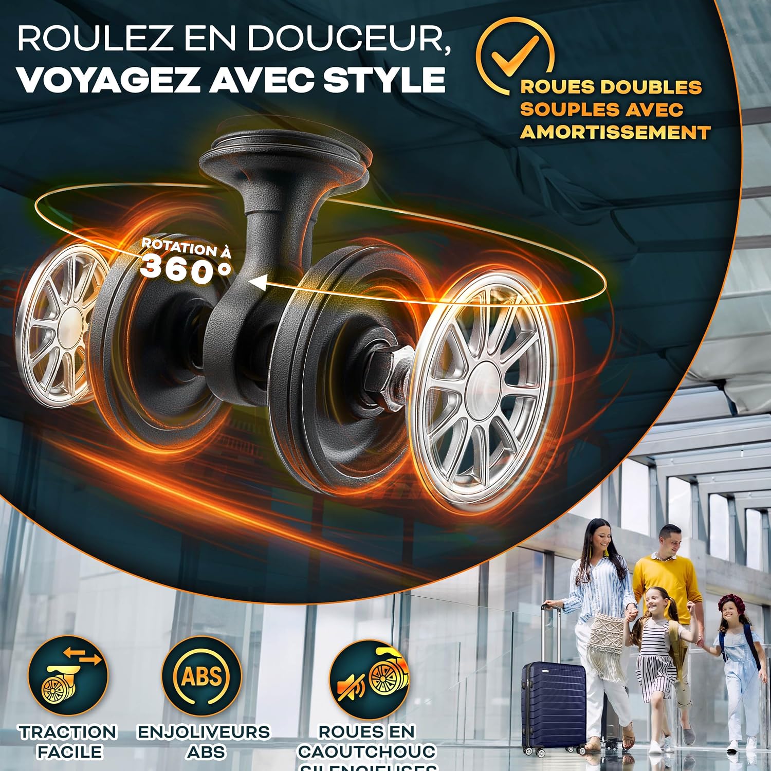 Detalle de tillvex® Set de 4 Valises de Voyage avec Balance, Sangles et Étiquettes – Coque ABS, TSA Lock, Roulettes 360°, Bleu Marine