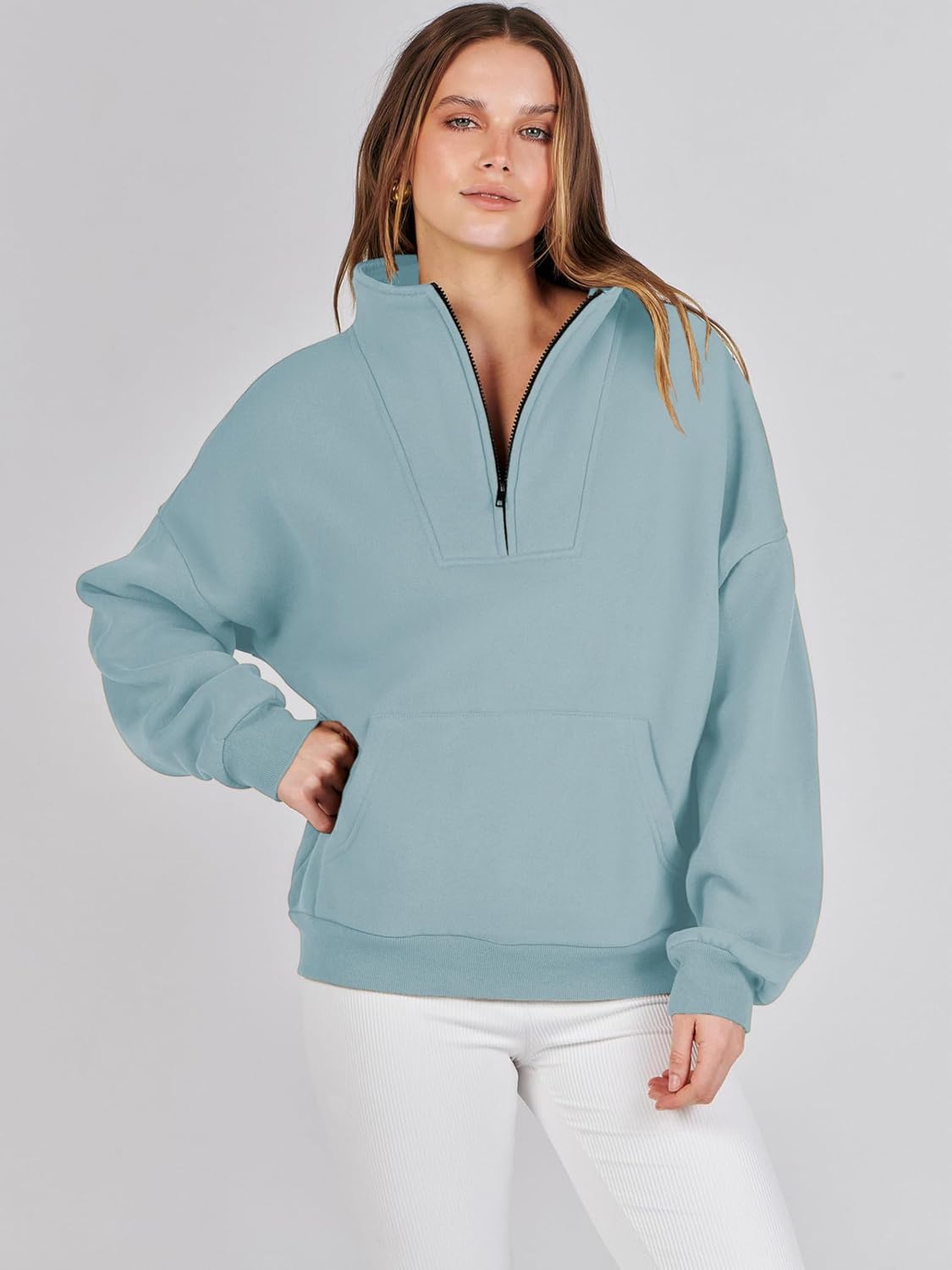 Thumbnail 1 de Jhsnjnr Women's Quarter Zip Fleece Lined Pullover: Oversized Comfort with Practical Warmth