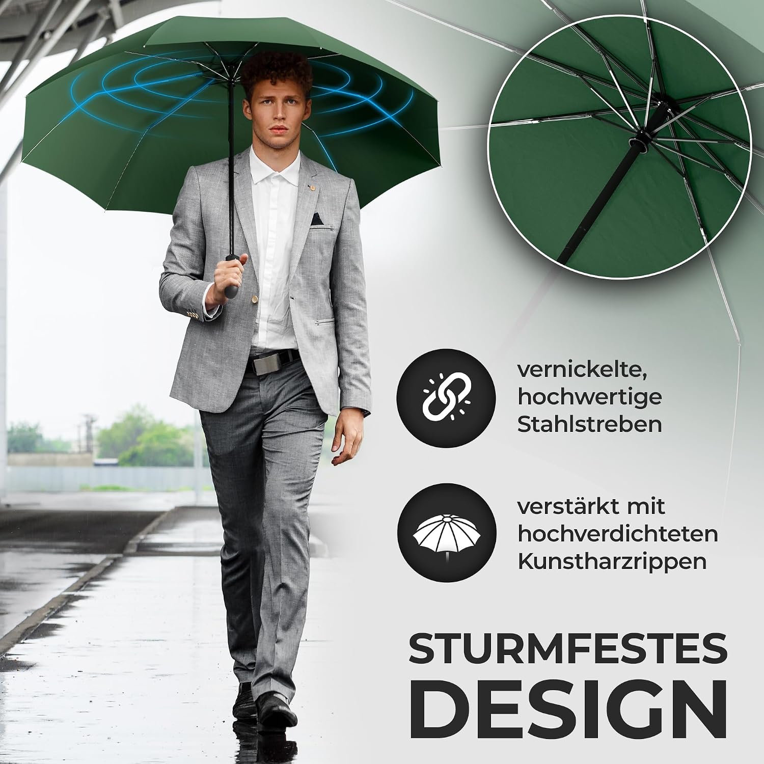 Thumbnail 1 de Regenschirm Taschenschirm Sturmfest mit Auf-Zu Automatik – 30 cm, 384 g, Teflon-Beschichtung, Schwarz