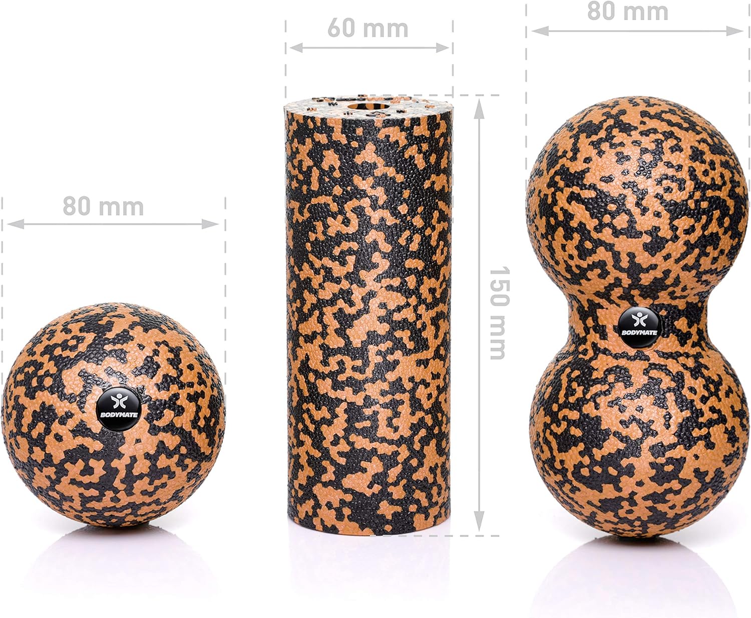 Detalle de BODYMATE Mini Kit per Fasce con Mini Foam Roller e Duo Ball (Ø 8 cm) – 15 x 6 cm