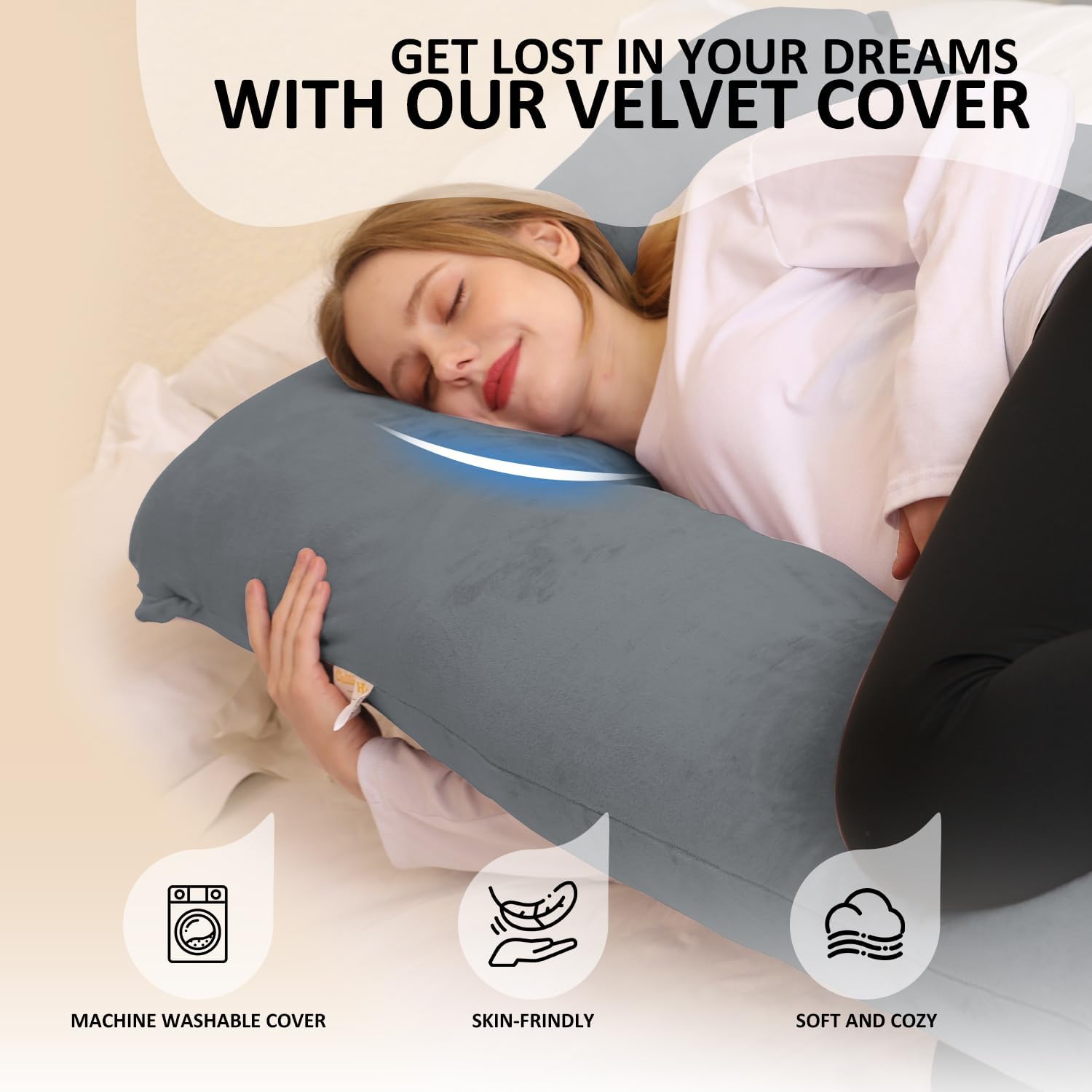 Detalle 2 de Chilling Home 55-inch U-Shaped Pregnancy Pillow with Velvet Cover