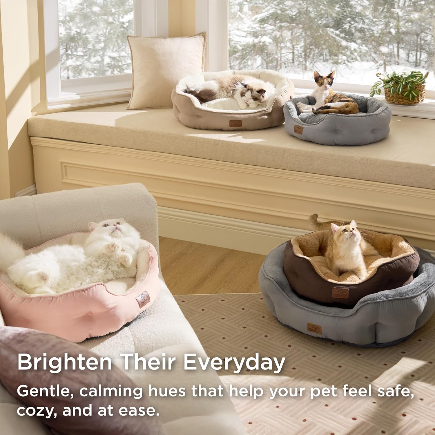 Detalle de Bedsure 1 Round Pet Bed, 20-Inch Camel Plush with Non-Slip Bottom