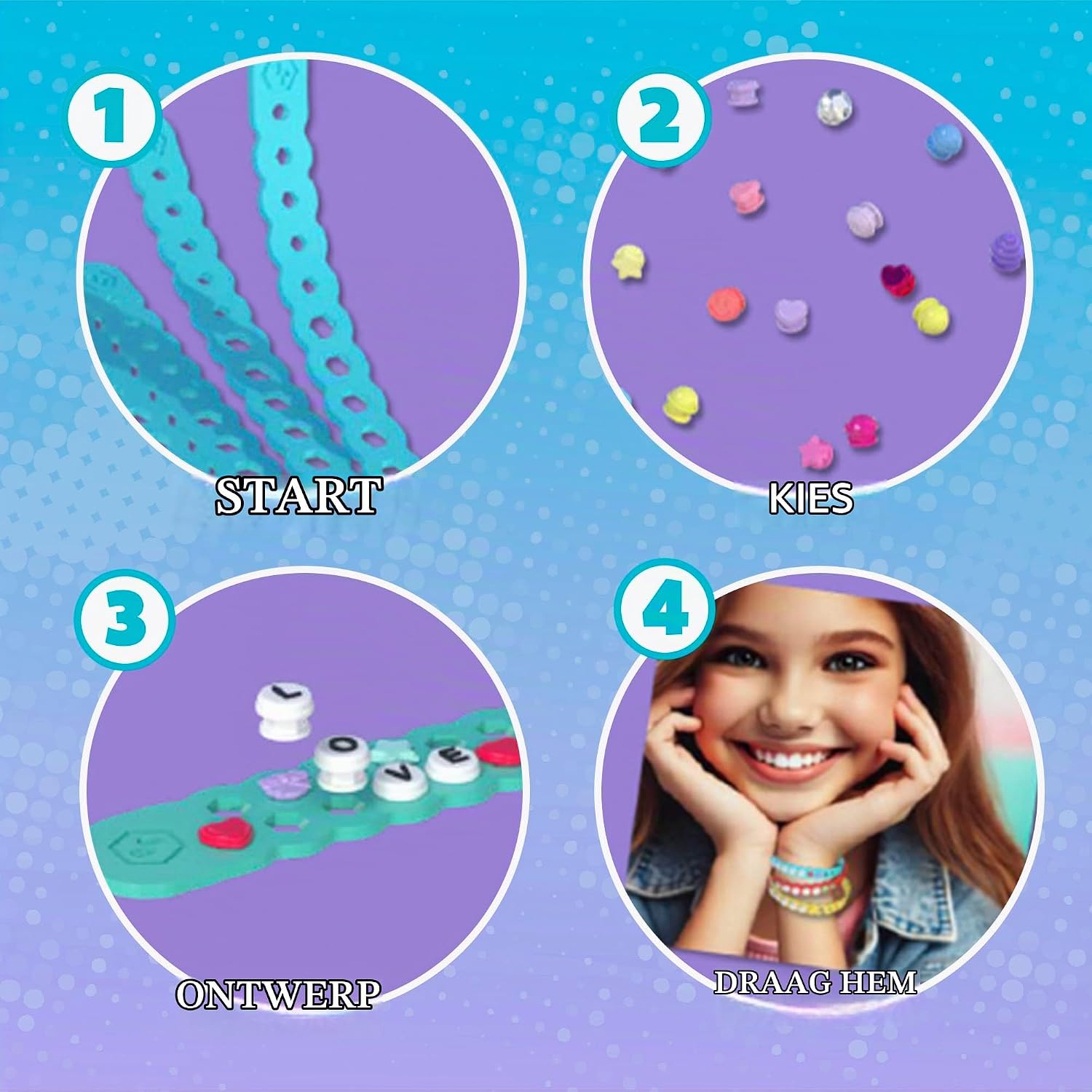 Detalle de Bizak Jelly Bands 63335564-1 armbandenset met bosbessengeur en 3D-bedels