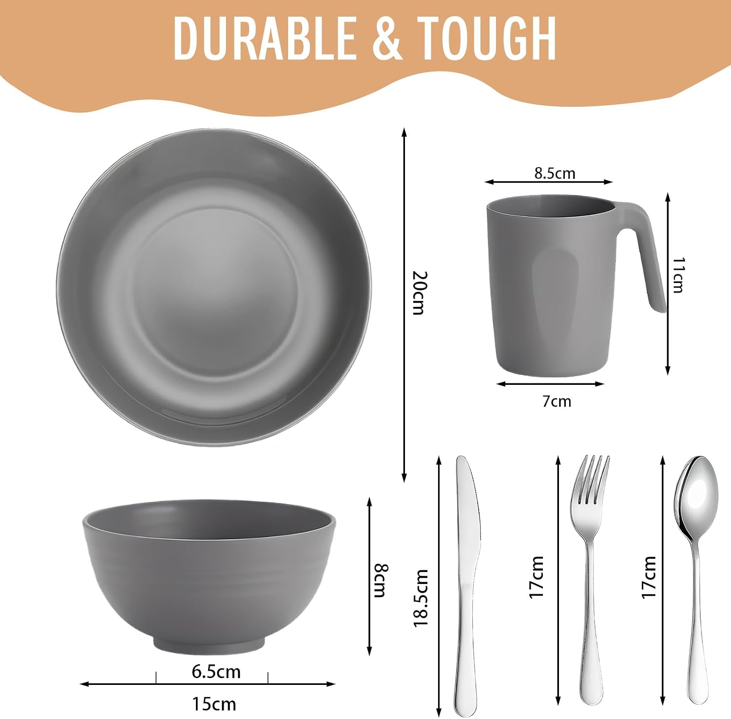 Detalle de Camping Plates and Bowls Set: Unbreakable, Portable Dinnerware for 1
