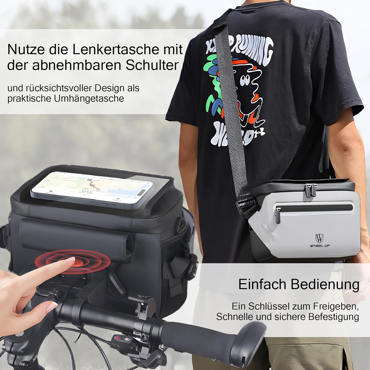 Thumbnail 6 de Munaduna Lenkertasche 4,5L – wasserdicht, verstellbares Handyfach, 3-in-1 Umhängetasche