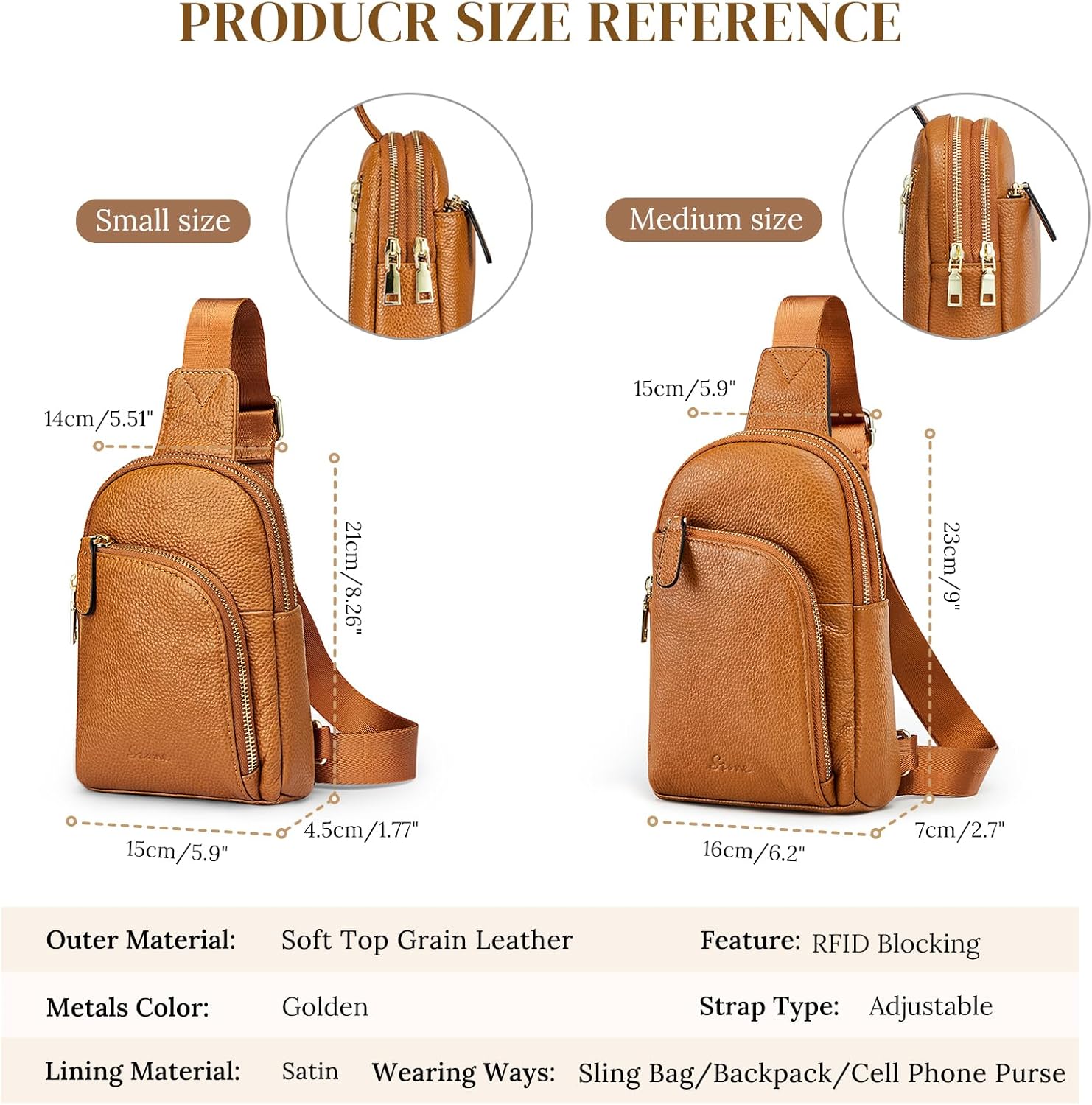 Thumbnail 5 de S-ZONE Small/Medium Leather Crossbody Sling Bag with RFID Blocking
