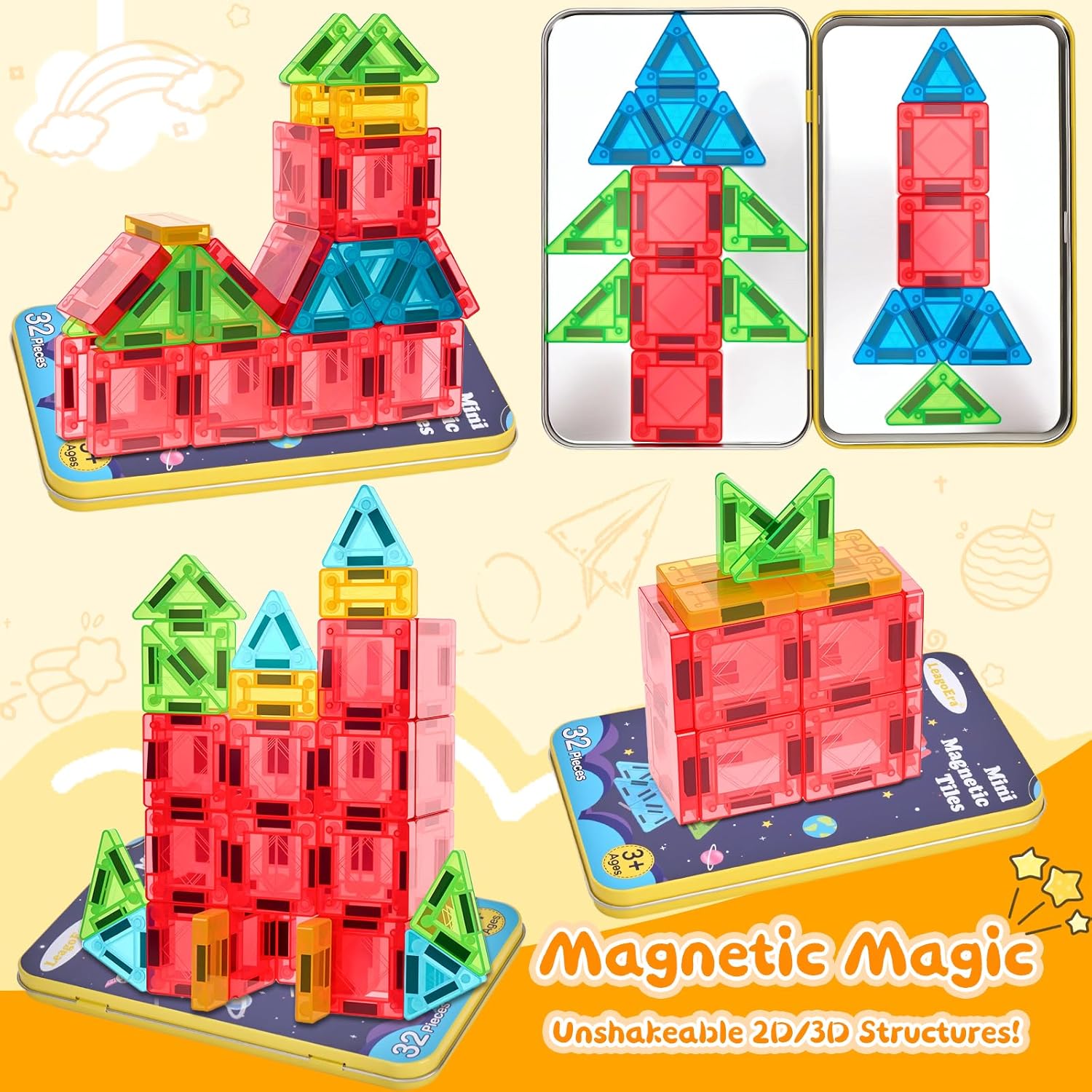 Thumbnail 5 de LeagoEra Mini Magnetic Tiles 32PCS set