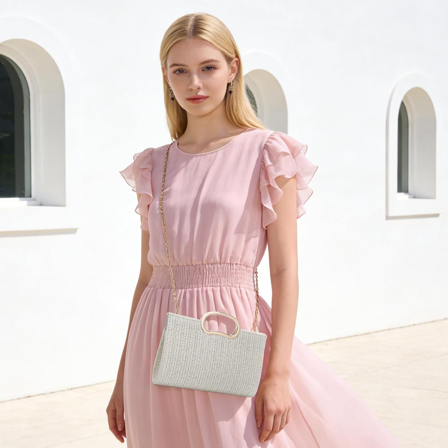 Detalle de Ynport Crefreak Damen Geflochtene PP Stroh Clutch mit Tragegriff – Vielseitige Sommertasche