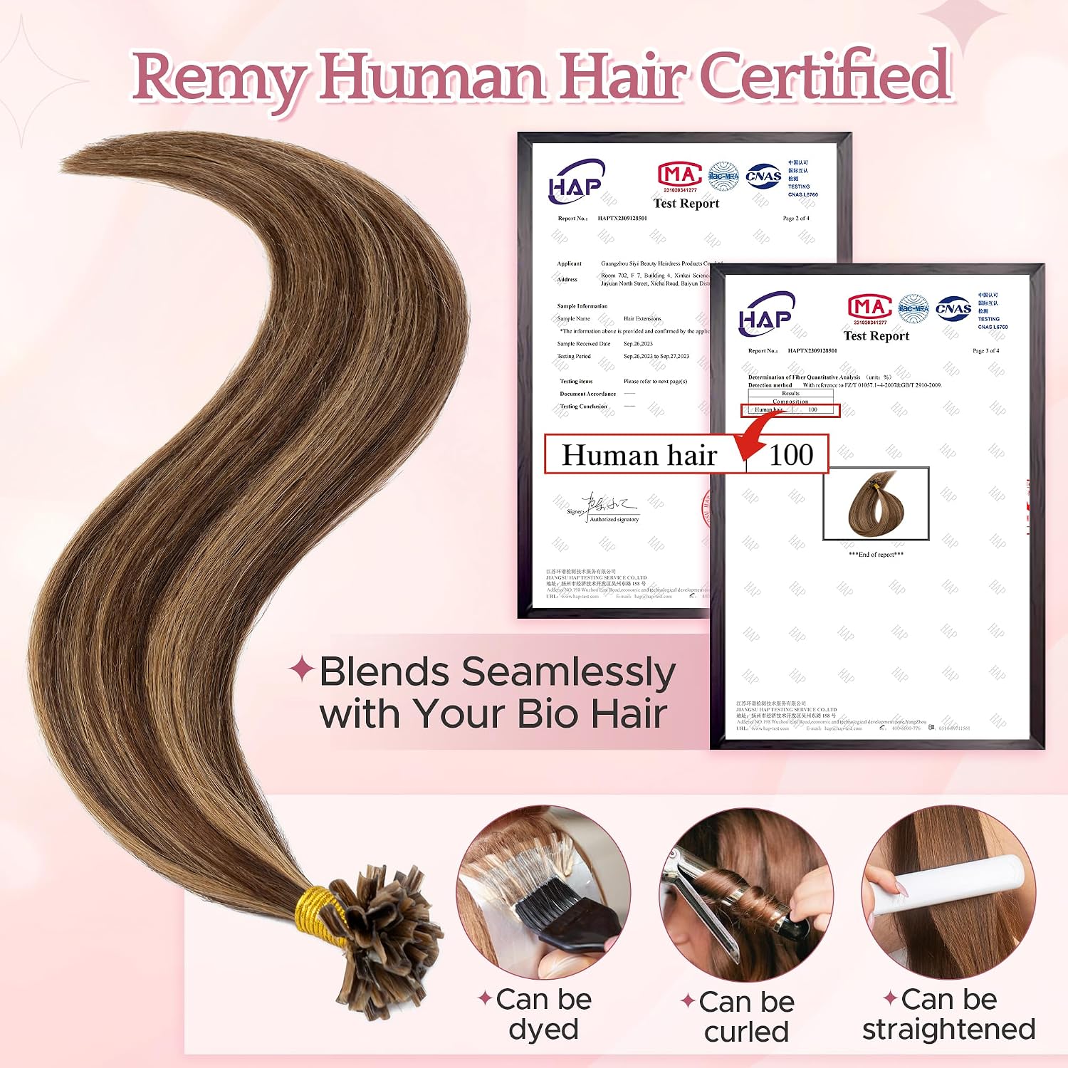 Detalle de SEGO Extension Capelli Veri Cheratina 40 cm | 25 Ciocche Remy U-Tip 4/27 Marrone Medio mix Biondo Scuro