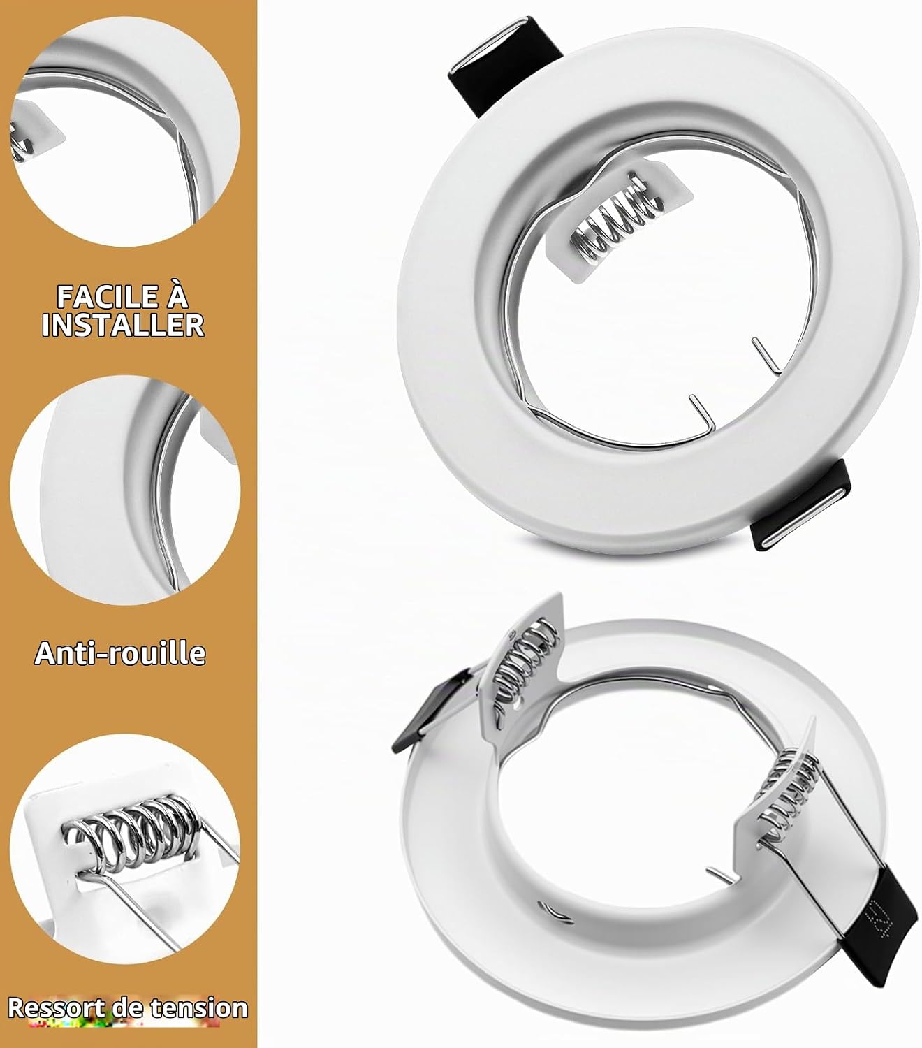 Detalle 2 de LteelDay LD-YX-DH-B-6 GU10-inbouwspothouders, 6 matte witte metalen ringen