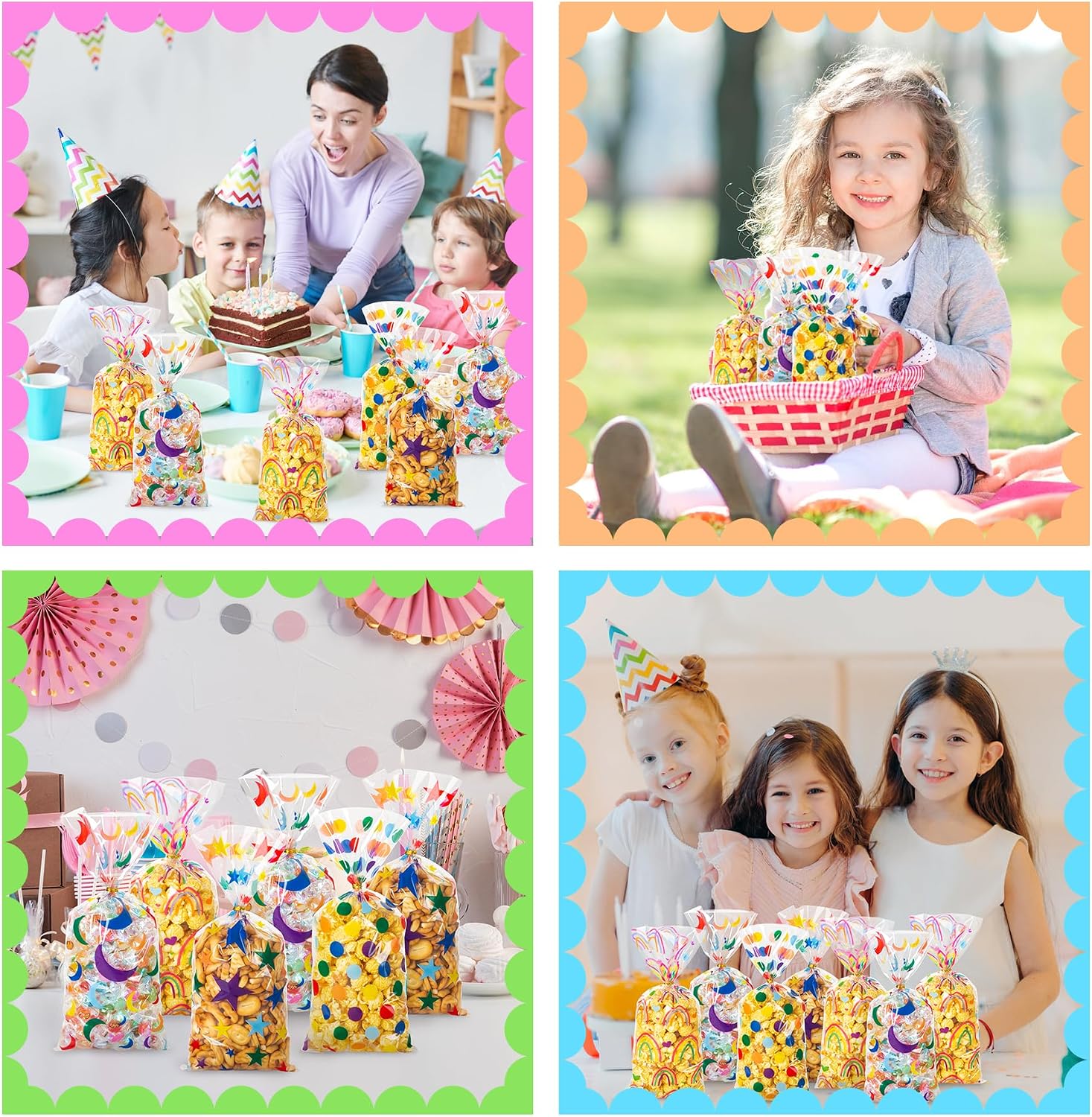 Thumbnail 6 de 100 Pcs Cellophane Treat Bags Rainbow Stars and Dots ⌛🎉