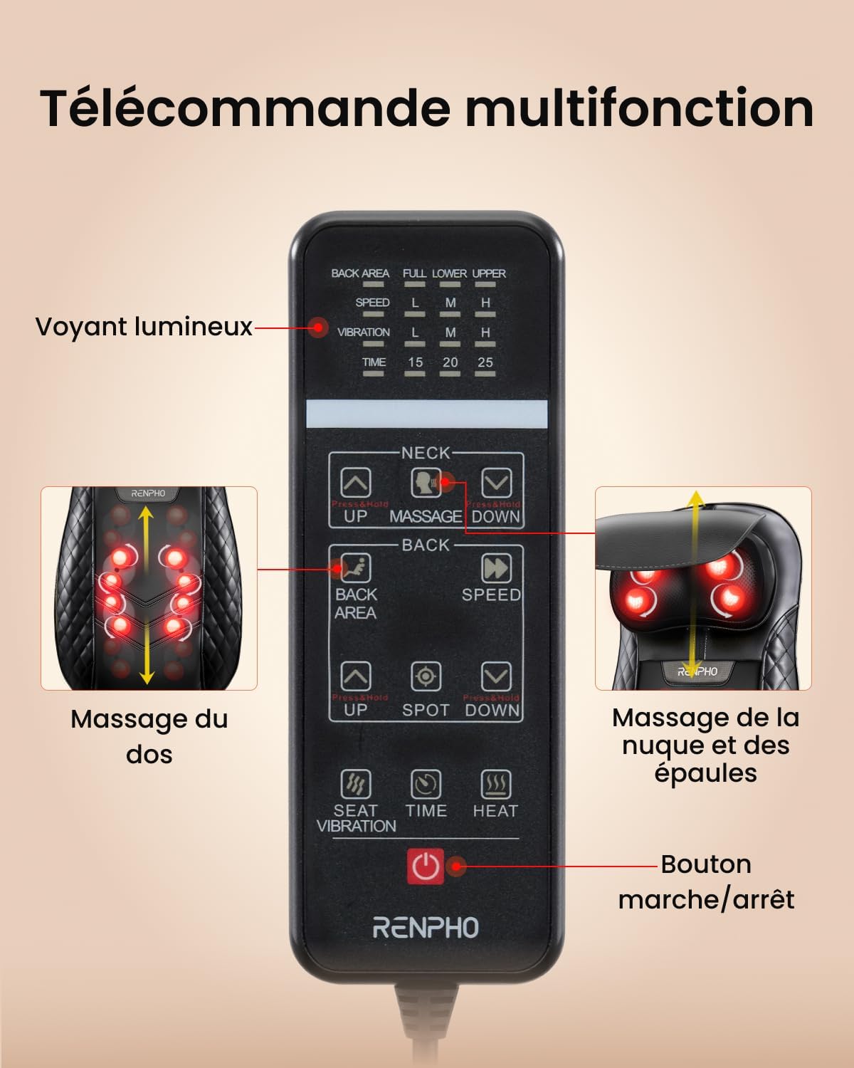 Thumbnail 6 de RENPHO Siege Massant : Coussin de Siège Shiatsu avec Chauffage для Cou et Dos