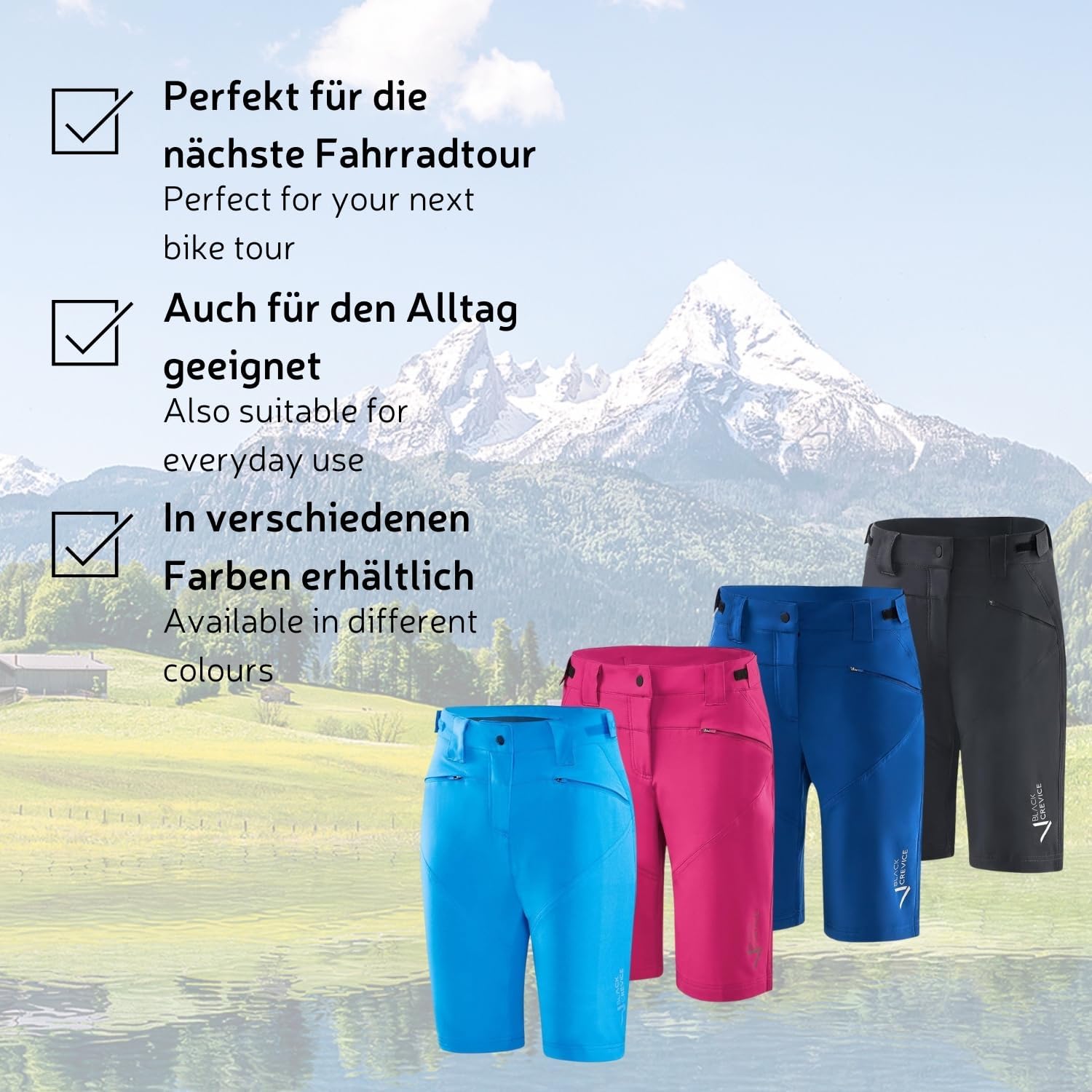 Thumbnail 4 de Black Crevice Damen MTB Hose Shorts Femme — Short de vélo tout-terrain rembourré amovible