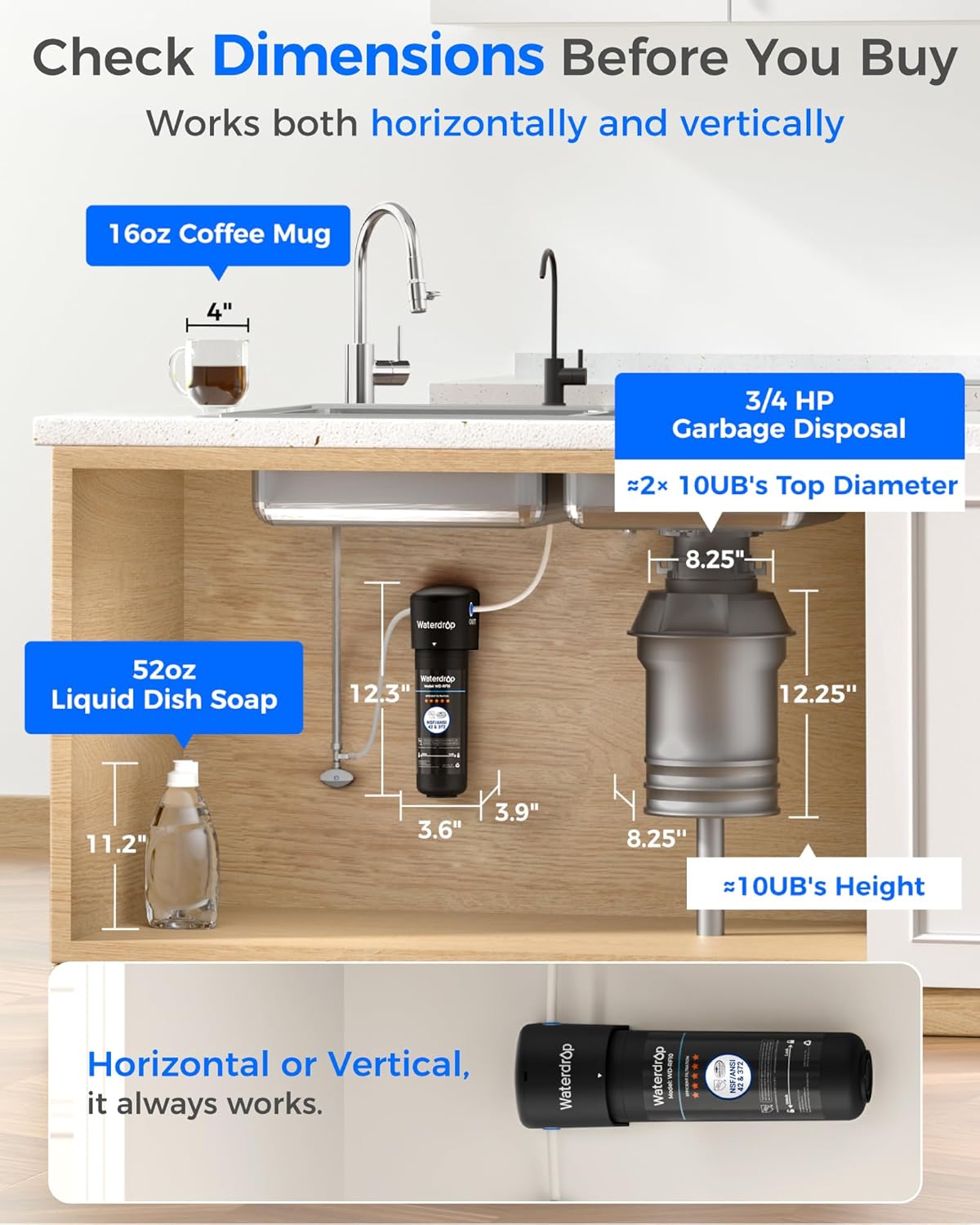 Detalle de Waterdrop 10UB-B under sink water filter with matte black tap (NSF/ANSI 42 certified) – up to 11,000 gallons