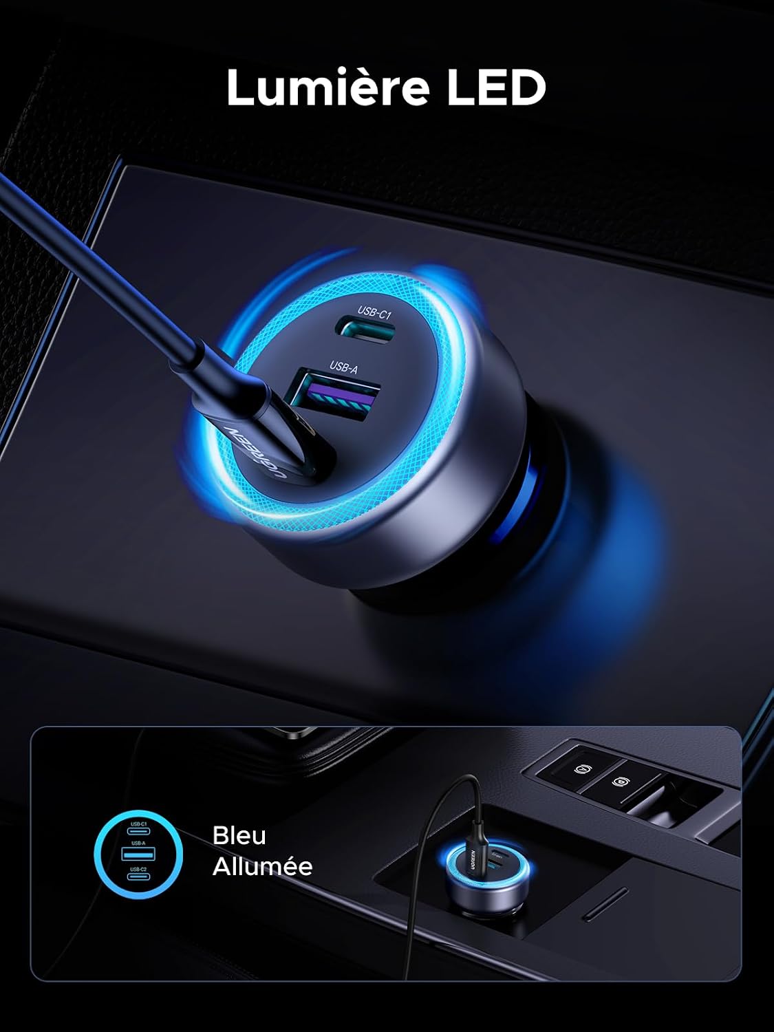 Thumbnail 5 de UGREEN Chargeur Allume-Cigare USB-C 30W 3 Ports — Charge Rapide et Sécurisé pour Voiture