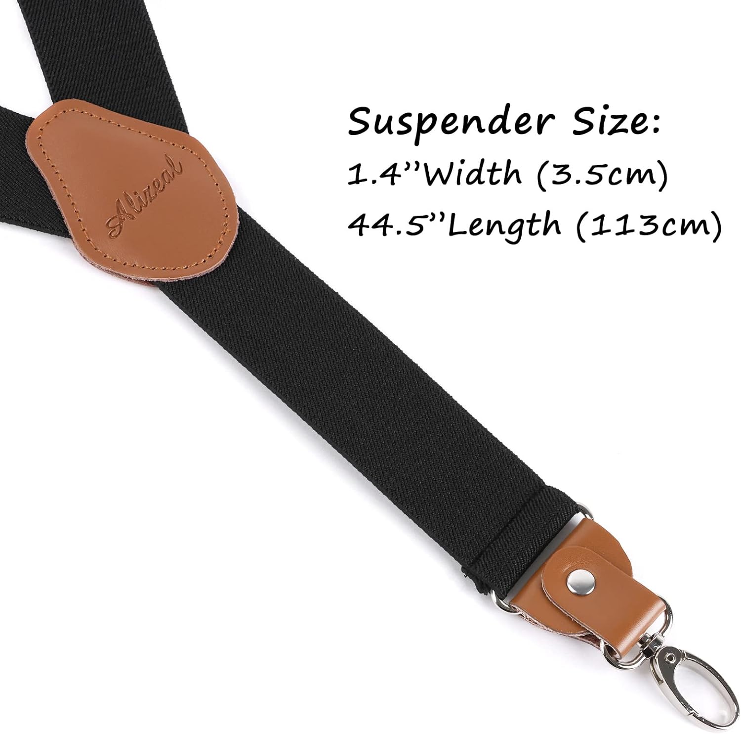Detalle de Alizeal Men's 3.5cm Wide Y-Shape Braces with 3 Swivel Hooks - Leather Joints, Heavy Duty & Adjustable