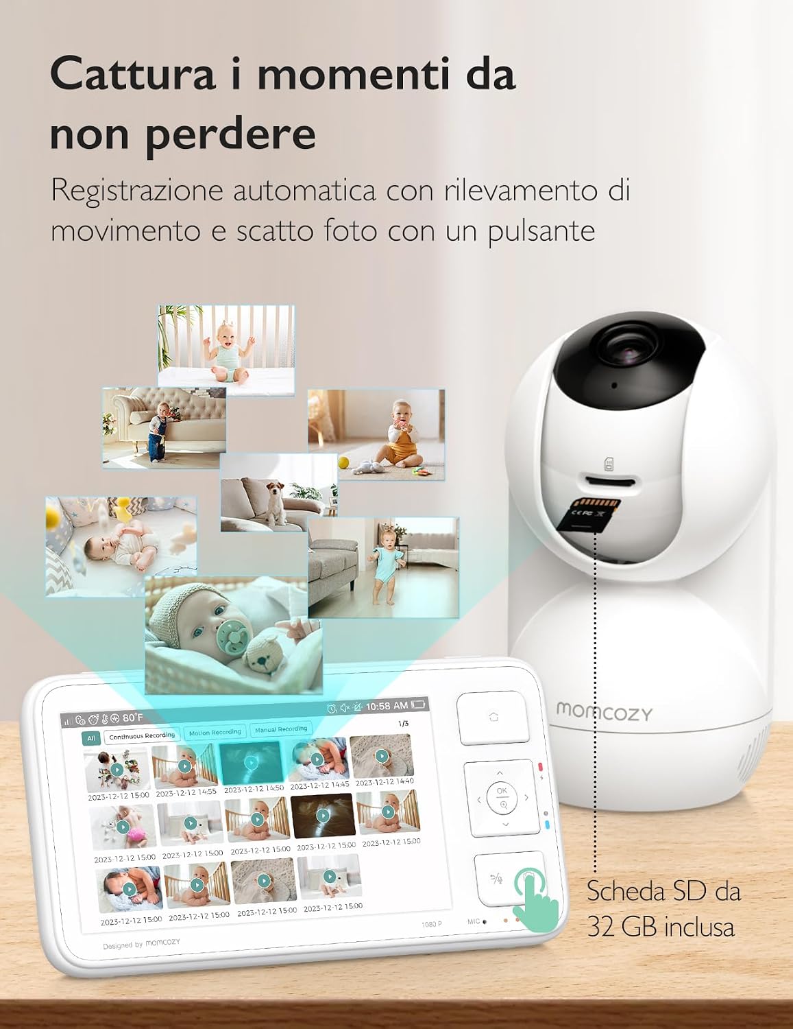 Thumbnail 6 de momcozy Baby Monitor 5.5" Full HD 1080P con 2 telecamere, schermo diviso e batteria 5000mAh (senza WiFi)