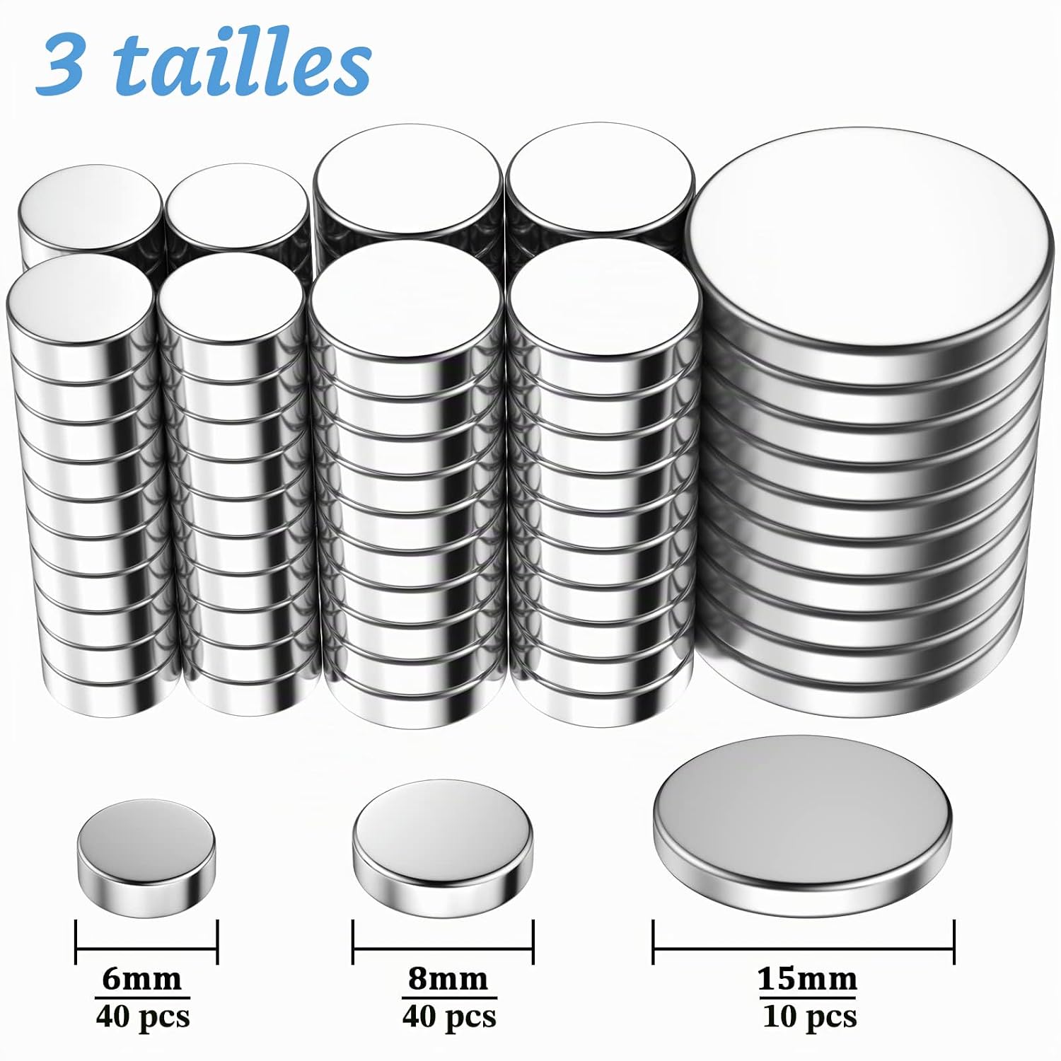 Detalle 2 de MIN CI 6 x 2 mm neodymiummagneten, rond en zilverkleurig, set van 40