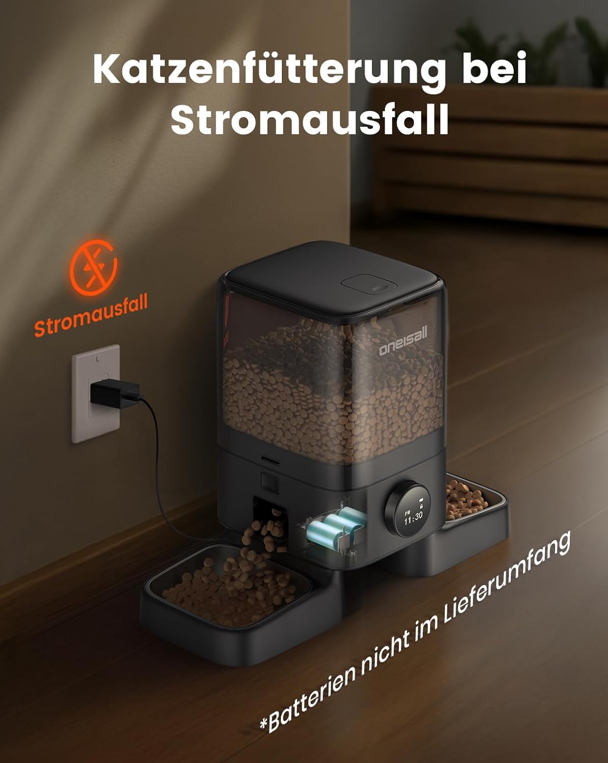 Thumbnail 5 de oneisall 5L Futterautomat für Katzen mit 2 Näpfen und 304-Edelstahl (bis zu 1–6 Mahlzeiten/Tag)