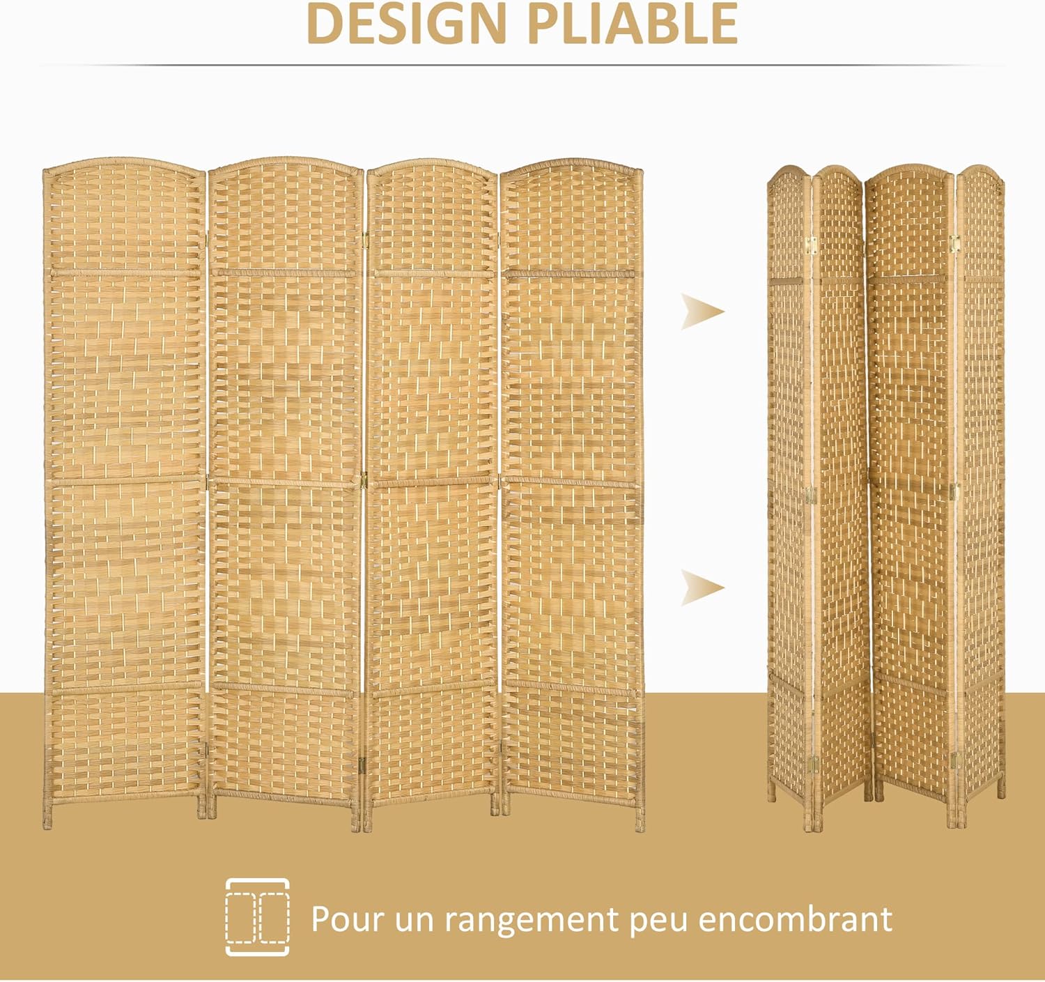 Thumbnail 2 de HOMCOM paravent intérieur en bois pliable à 4 panneaux, 180 x 180 cm