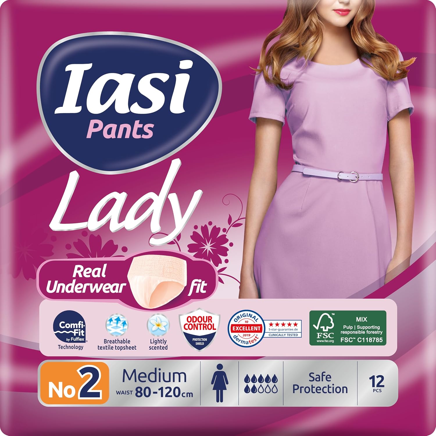 Detalle de IASI LADY Pants, chłonne majtki na nietrzymanie moczu, rozmiar M, 12 sztuk