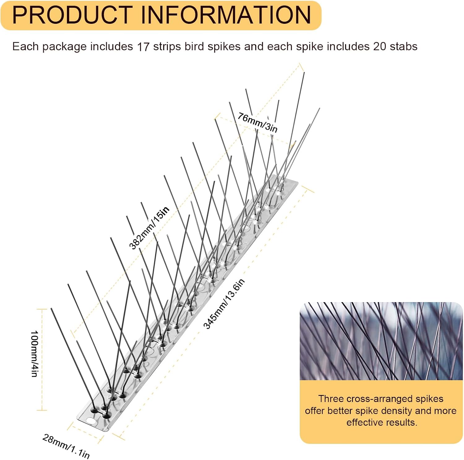 Detalle 2 de OFFO Bird Spikes 5.86 m pigeon deterrent spikes 🐦
