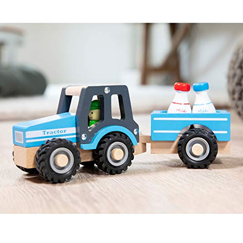 Thumbnail 3 de New Classic Toys tracteur avec remorque, jouet en bois pour enfant, bleu 🚜