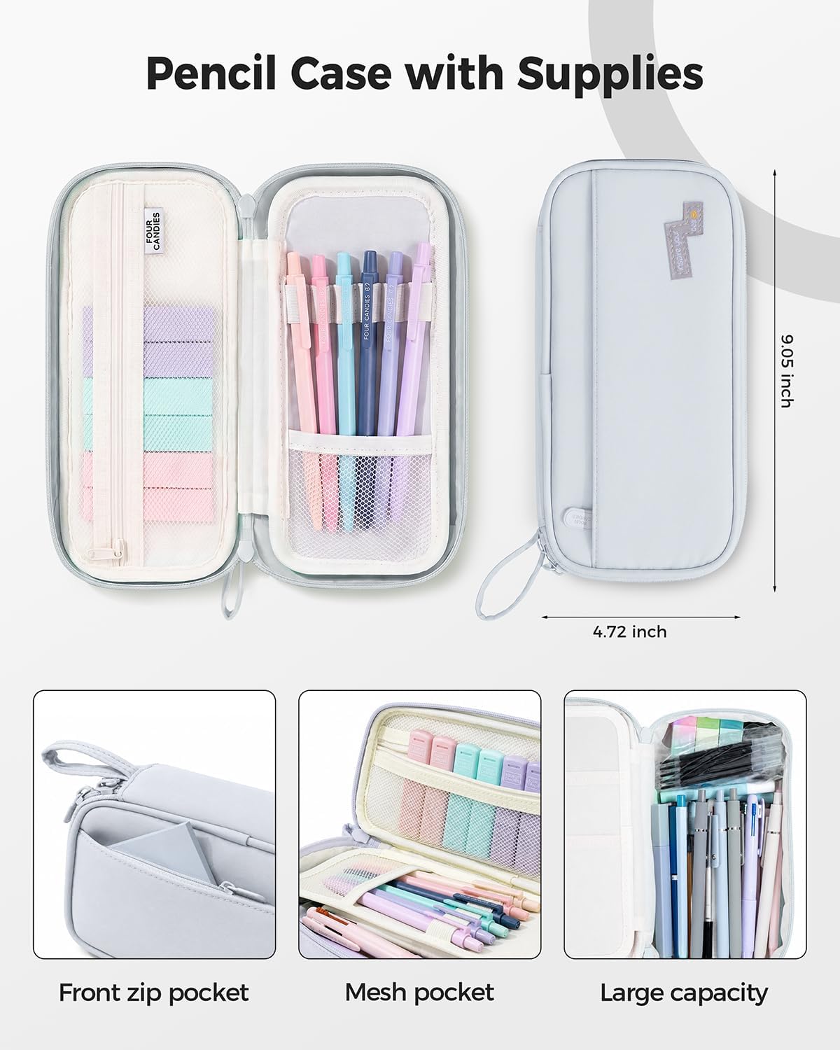 Detalle de Four Candies ZH-FC9904B-HU 56-Piece Stationery Set with Grey Case