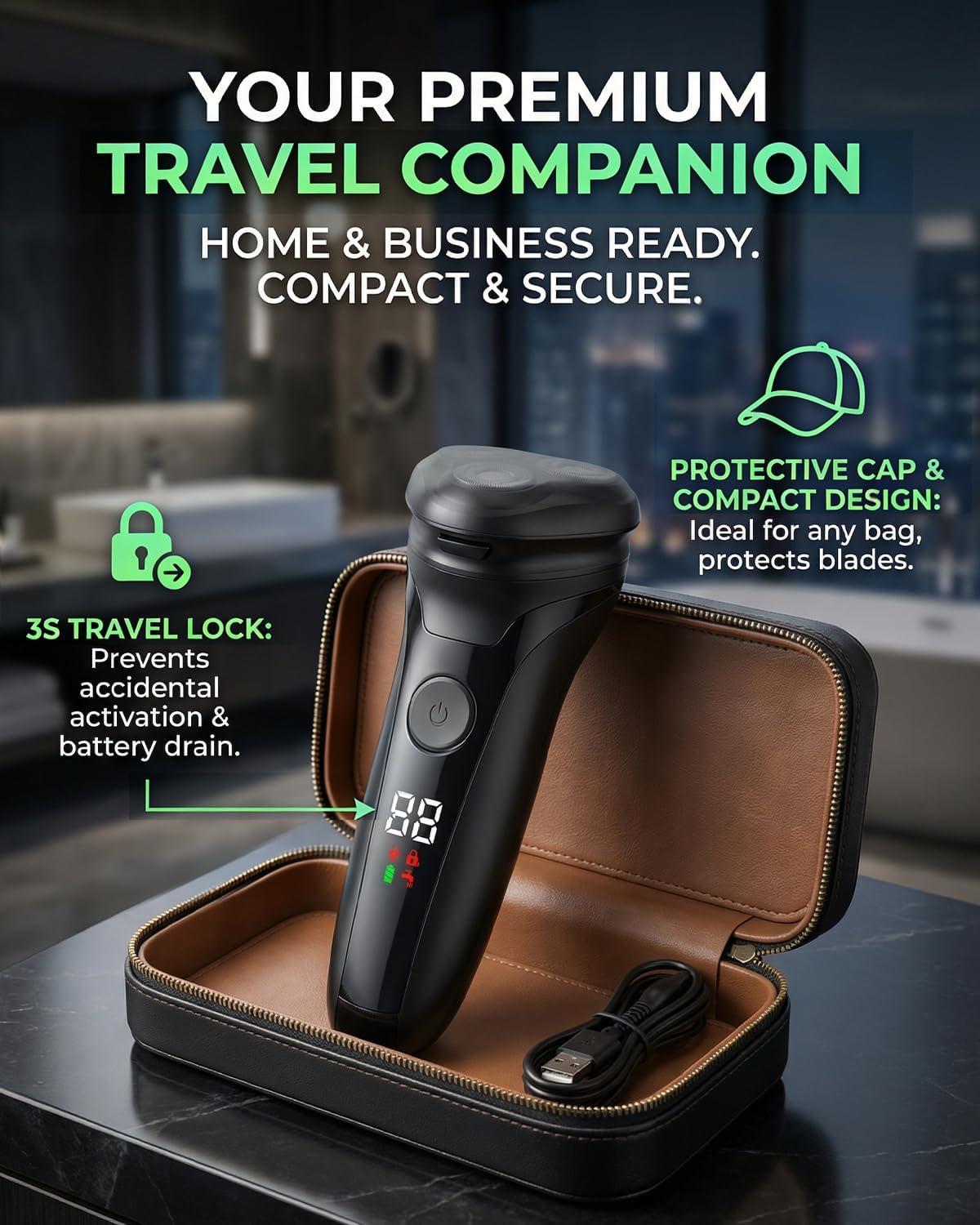 Thumbnail 6 de Neialla Men's Electric Shavers: Cordless, 90-Min Run Time, IPX5 Wet & Dry & 3 Rotary Blades