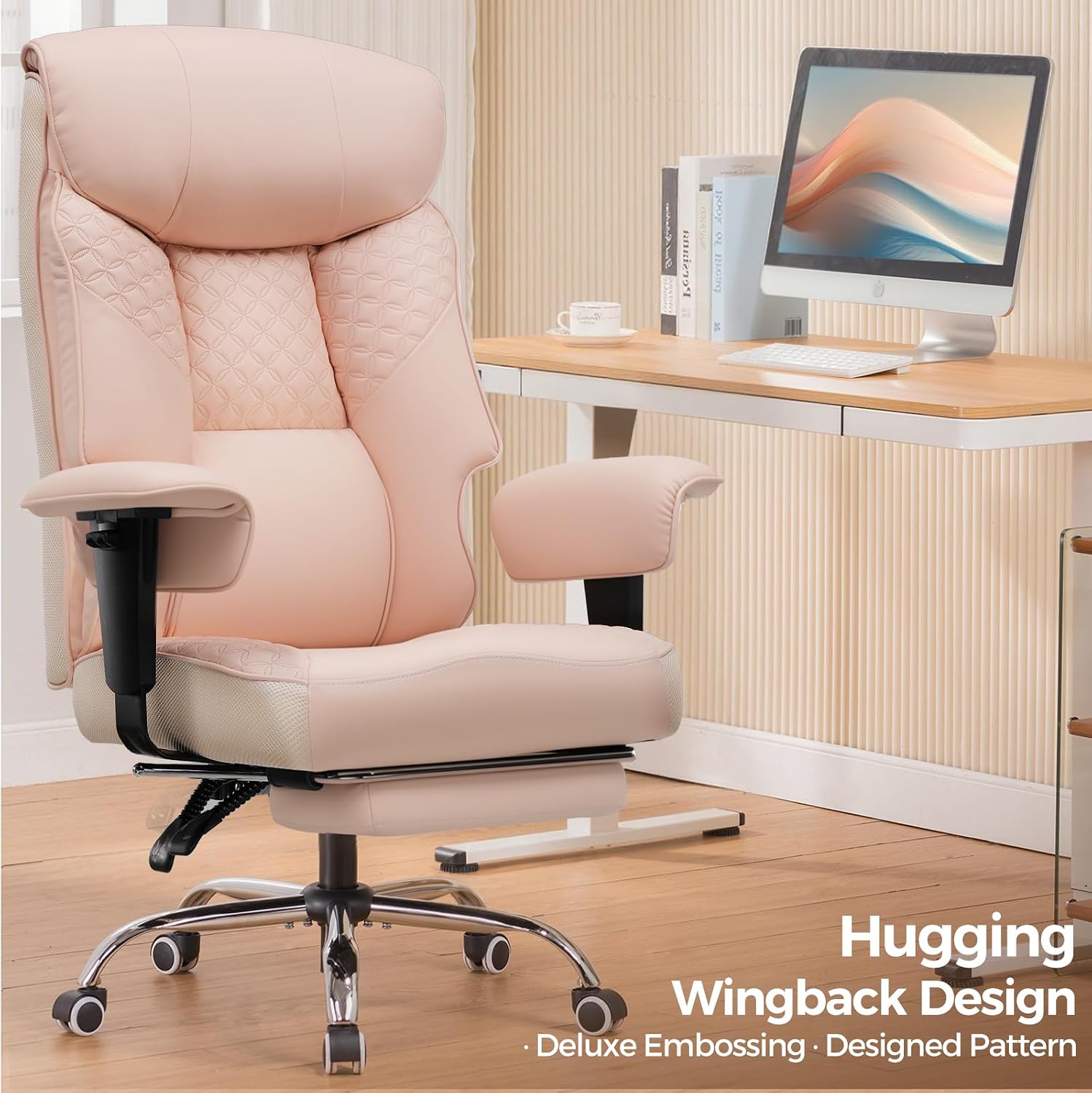 Detalle 2 de COMHOMA CH810 Gaming Chair, Pink PU Leather, 3D Seat Cushion and Footrest
