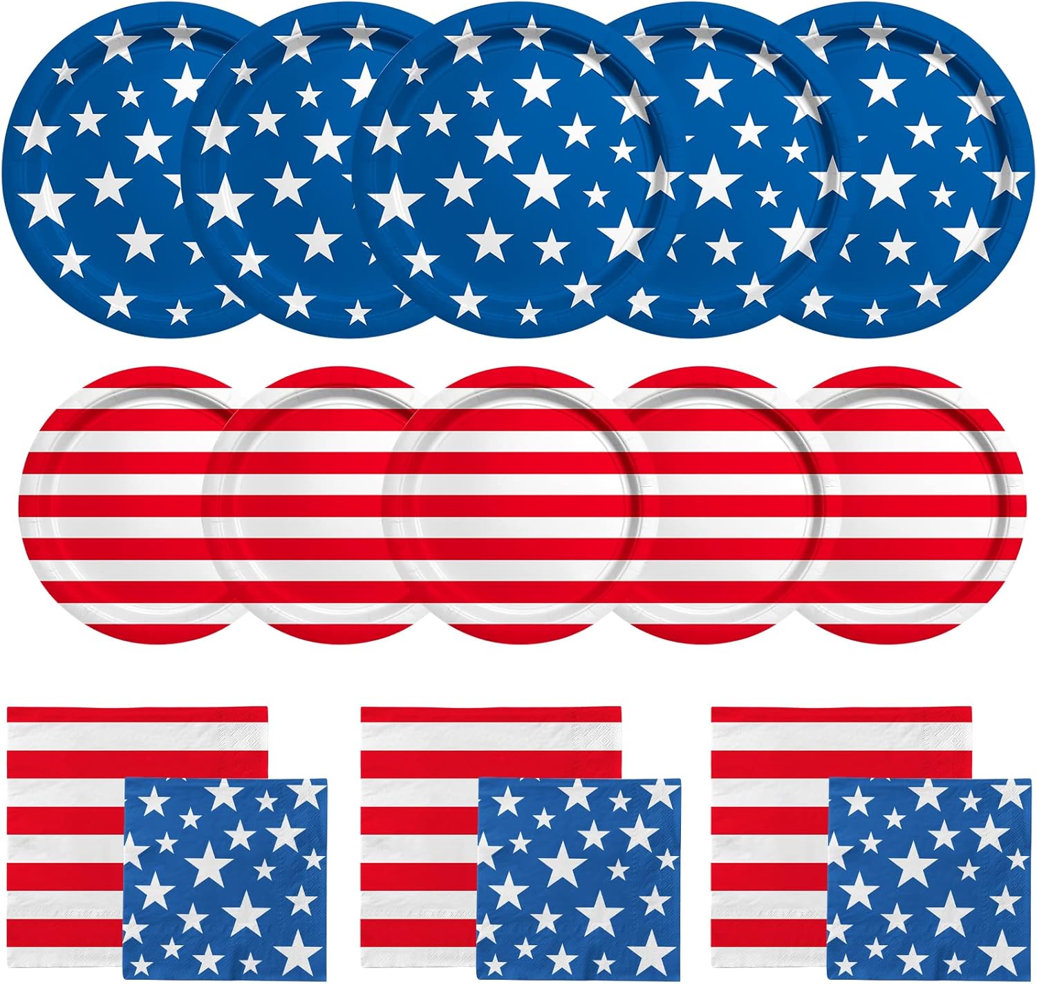 Detalle de American Flag Patriotic Party Supplies Disposable Dinnerware Set — Serves 50