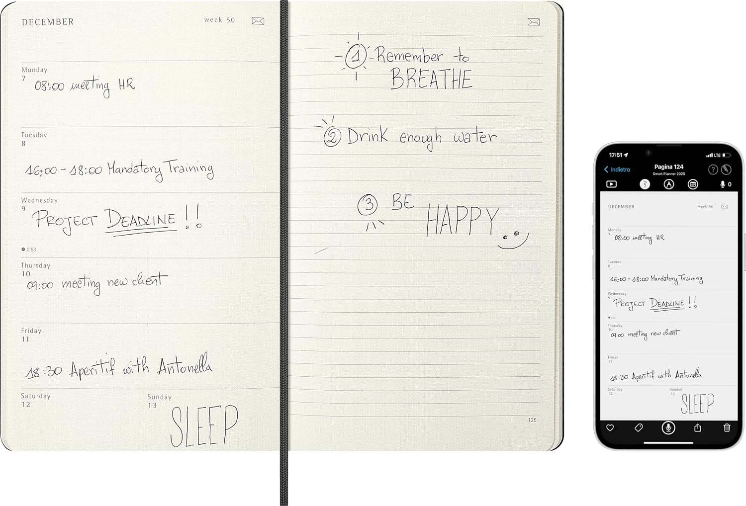 Detalle 2 de Moleskine Smart Planner 2026 Agenda Settimanale 12 mesi
