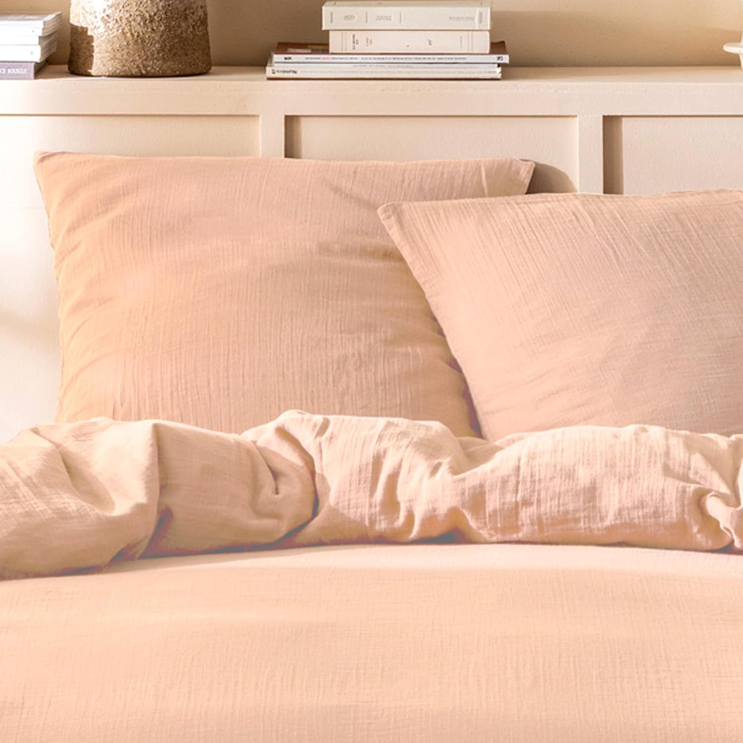 Detalle 2 de Housse de Couette Unie Double Gaze de Coton — MATT & ROSE, 200x200 cm, Rose