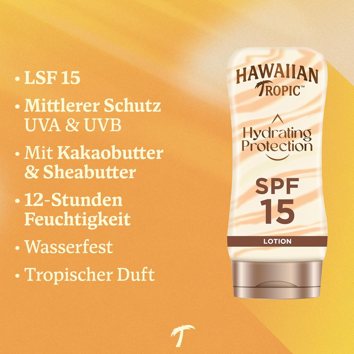 Detalle de Hawaiian Tropic Hydrating Protection Sunscreen SPF 15 – wasserfeste Hautpflege mit Feuchtigkeitspflege (180 ml)