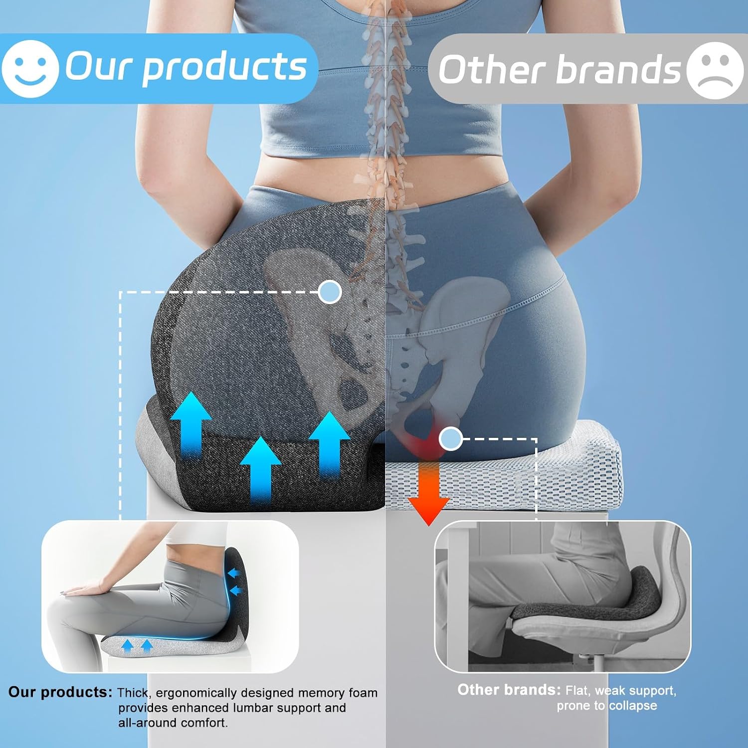 Thumbnail 4 de jpinlr Truck Driver Seat Cushion: Memory Foam L-Shaped Ergonomic Support for All-Day Comfort