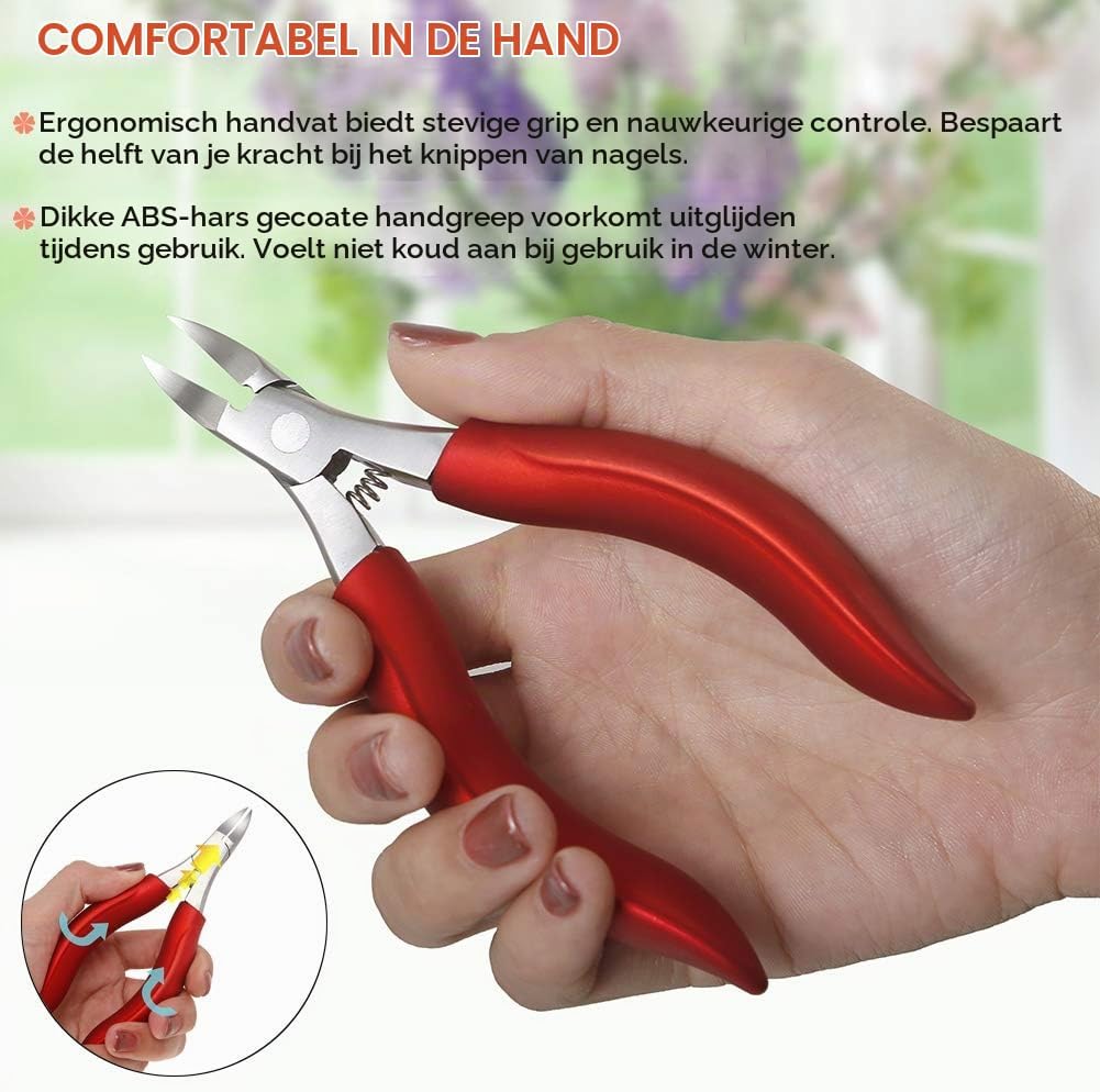 Detalle de BEZOX teennagelknipper voor dikke nagels met gebogen RVS-mes en softgrip