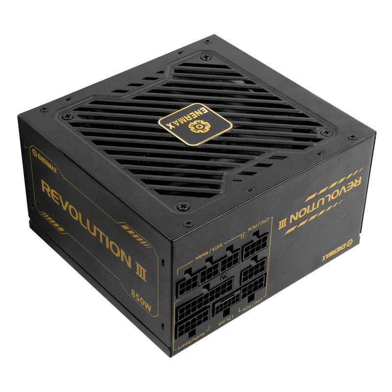 Detalle de Enermax Revolution III 850W Gold: fuente modular con ventilador inteligente