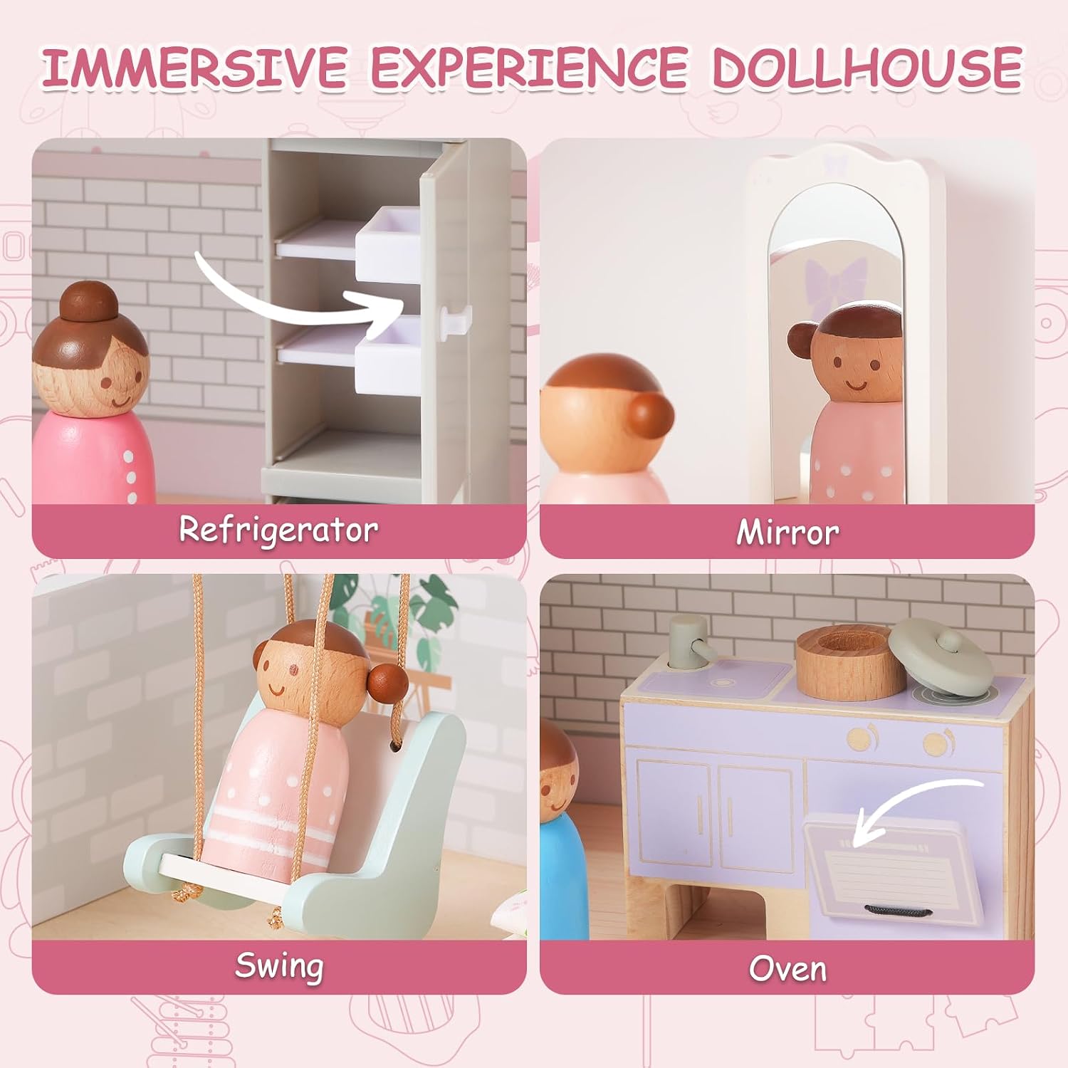 Thumbnail 6 de SainSmart Jr. Wooden Dollhouse with 37 Pieces 🏠
