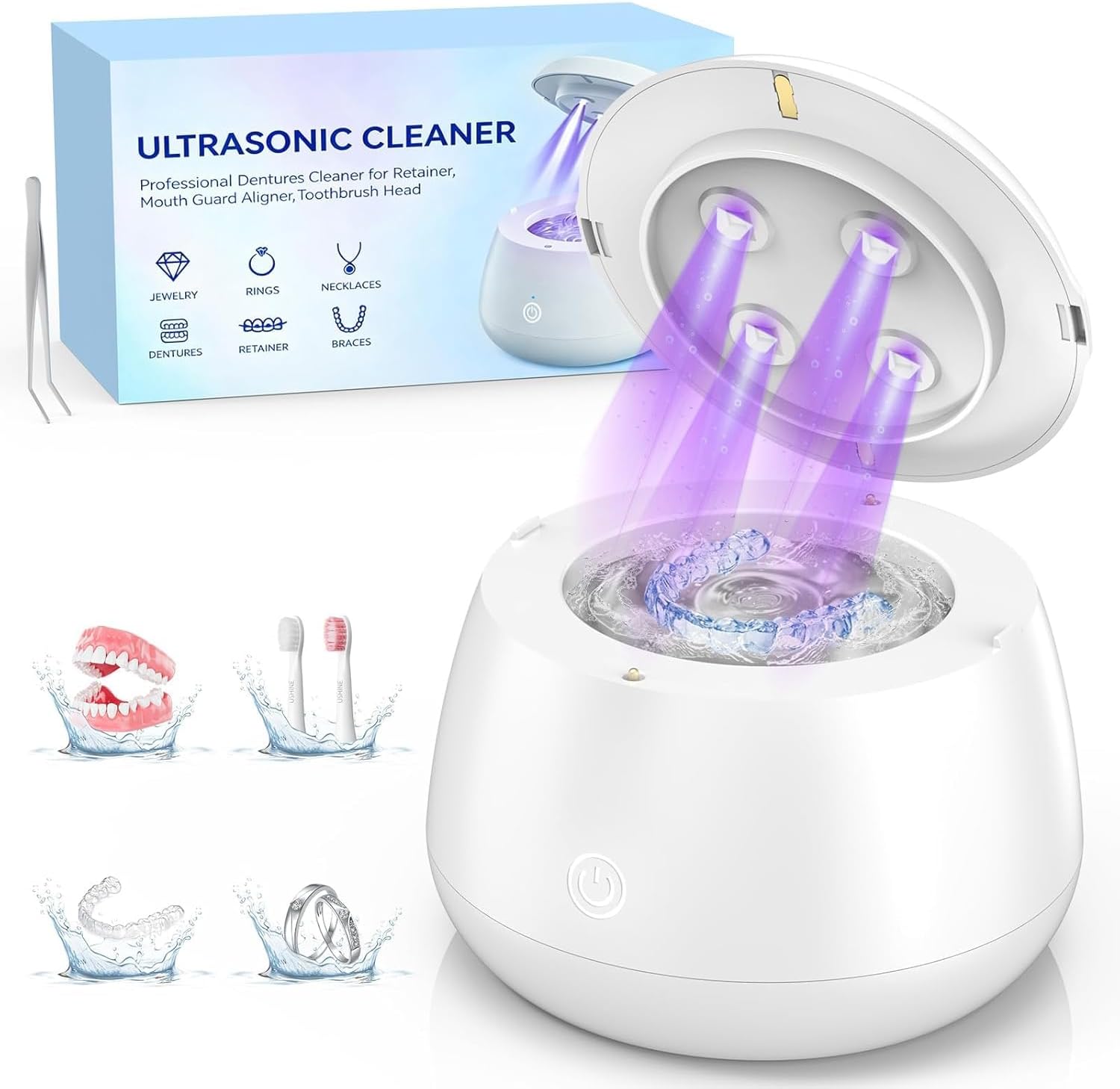 Detalle de TQQ Pulitore ultrasuoni 48000 Hz per protesi dentali e accessori: pulizia profonda e igiene UV