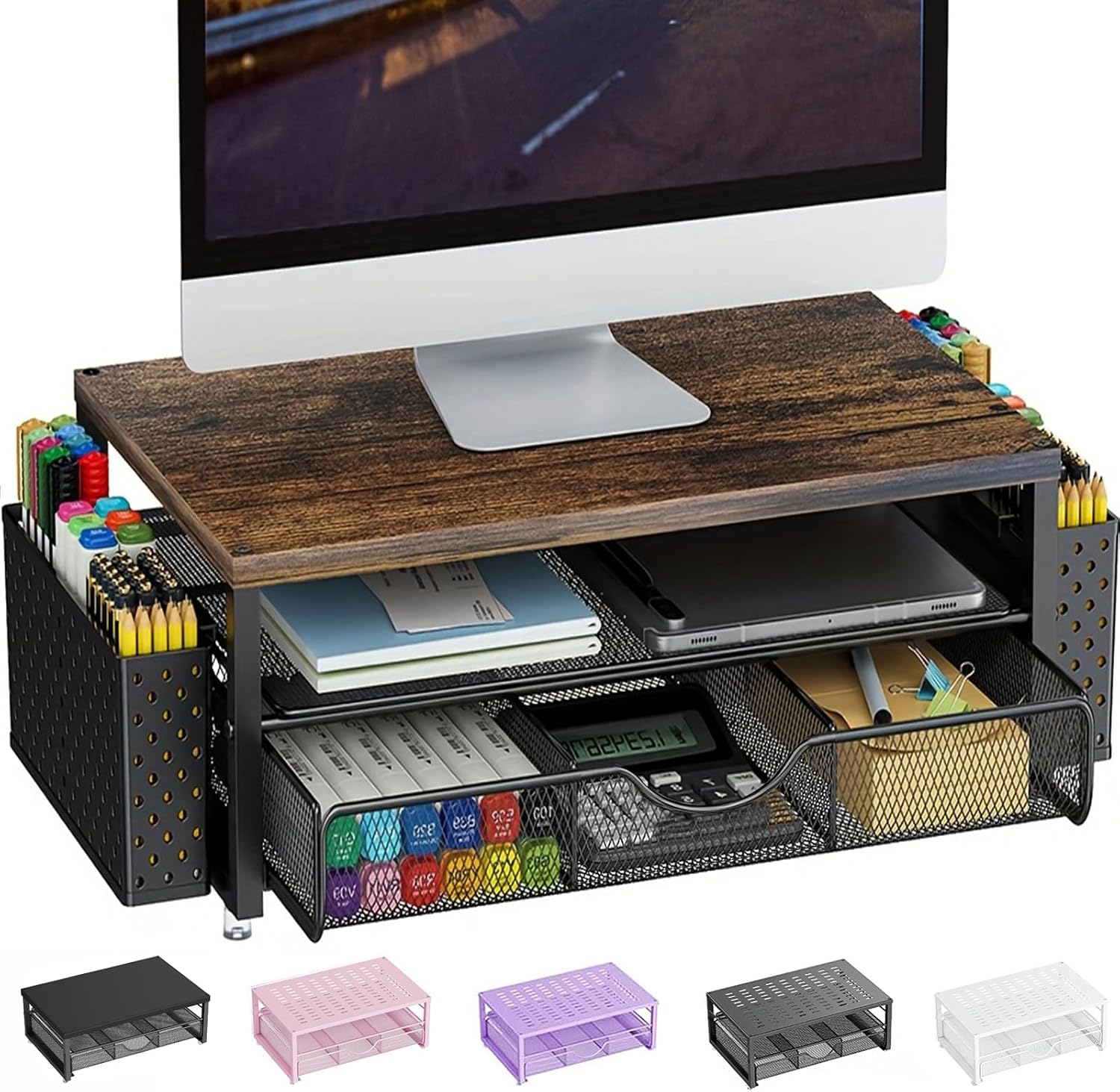 Detalle de Monitor riser desk organiser with drawer