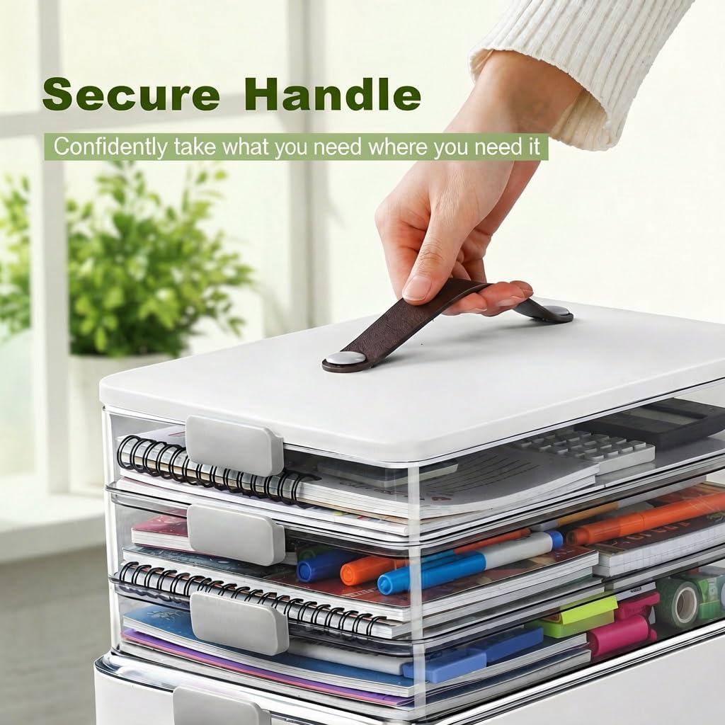 Detalle de MOPALL 4-Tier Mega Capacity Craft Organizer with Portable Leather Handle
