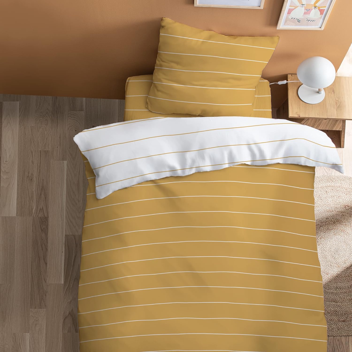 Thumbnail 6 de Matière Naturelle MATT & ROSE Drap housse 90x190 cm Stripes en 100% coton (Oeko-TEX) – Greige