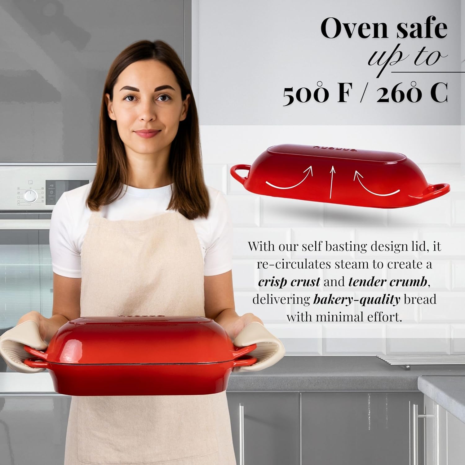 Thumbnail 2 de Nuovva enamelled cast iron bread loaf pot (rectangular red) – Dutch oven for sourdough, 32cm x 16cm